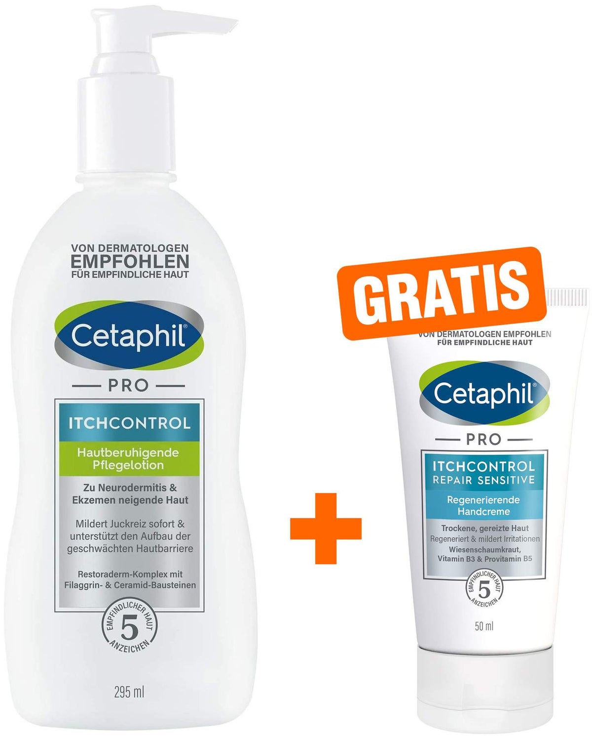 Cetaphil Pro Itch Control Pflegelotion 295 ml + gratis Sensitive Regenerierende Handcreme 50 ml
