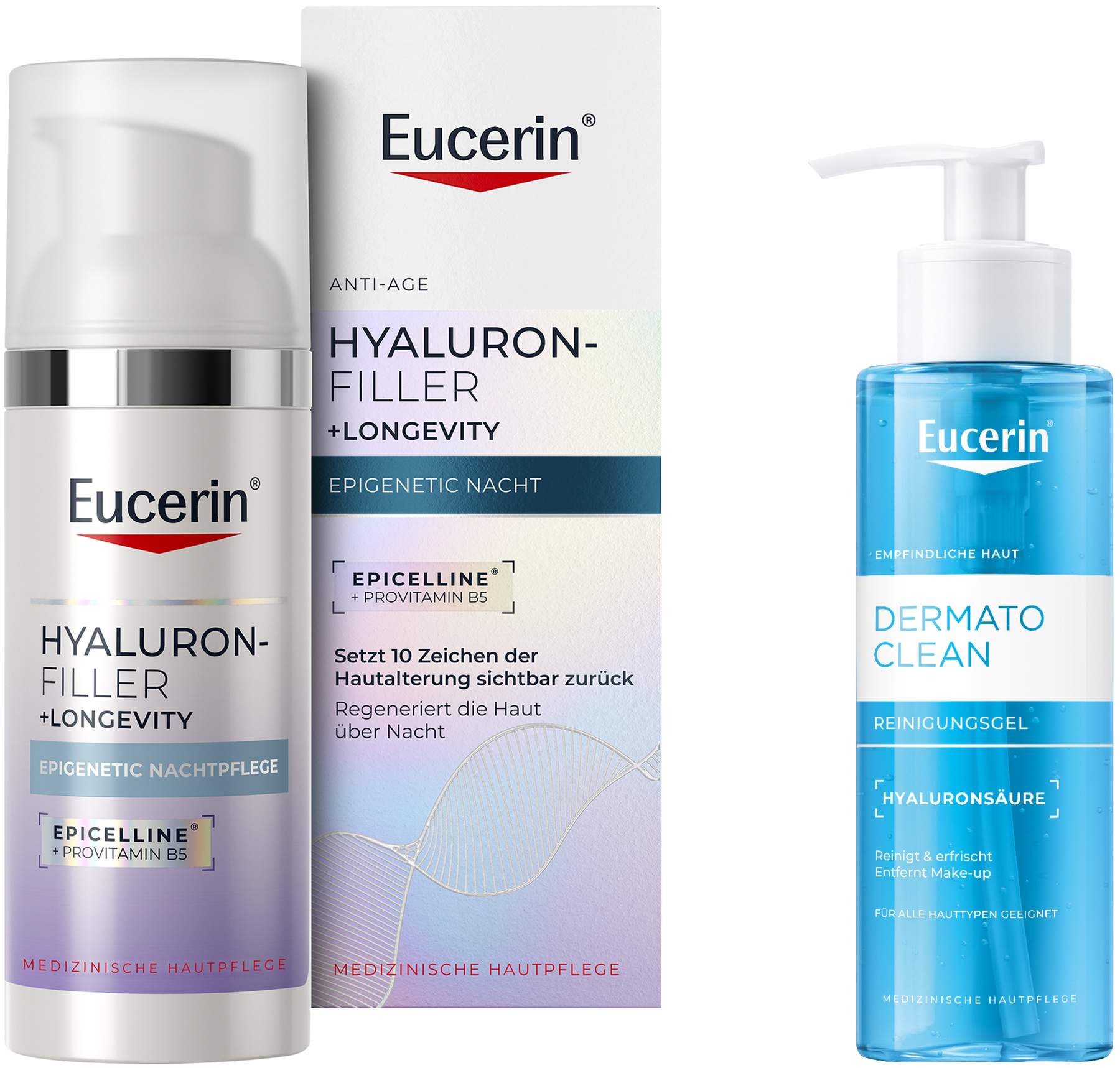 Eucerin Anti-Age Hyaluron-Filler Epigenetic Nachtpflege 50 ml Creme + gratis DermatoClean Hyaluron Reinigungsgel 200 ml