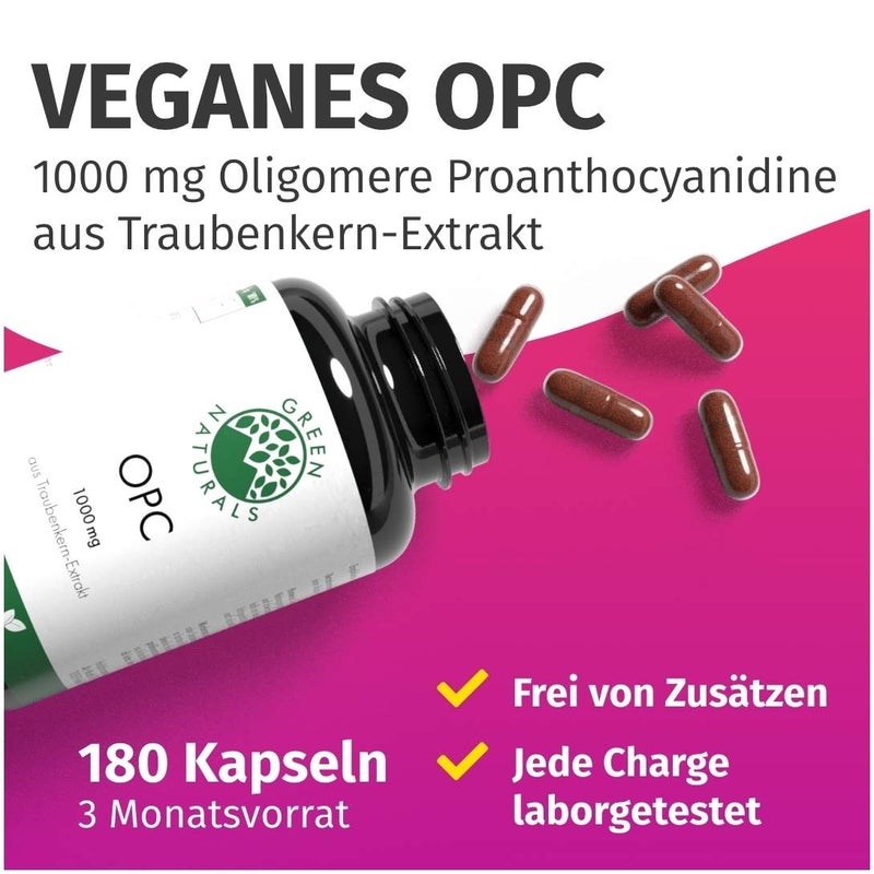 Green Naturals OPC 1000mg aus Traubenkern-Extrakt 180 Kapseln