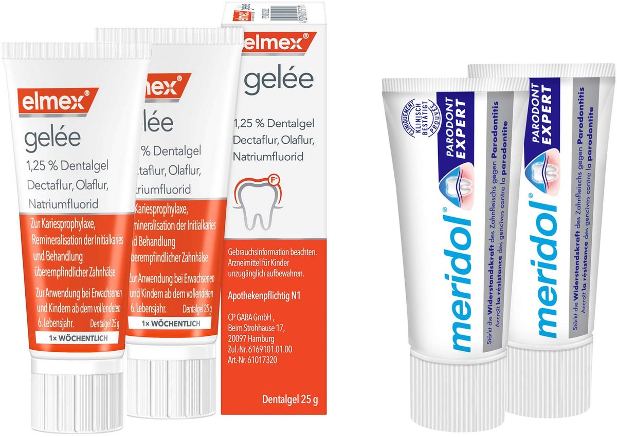 Elmex Gelee 2 x 25 g + gratis Meridol Paradont Expert Zahnpasta 2 x 20 ml