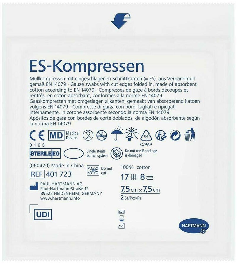 Es-Kompressen Steril 7,5 X 7,5 cm 8fach 25 X 2 Stück