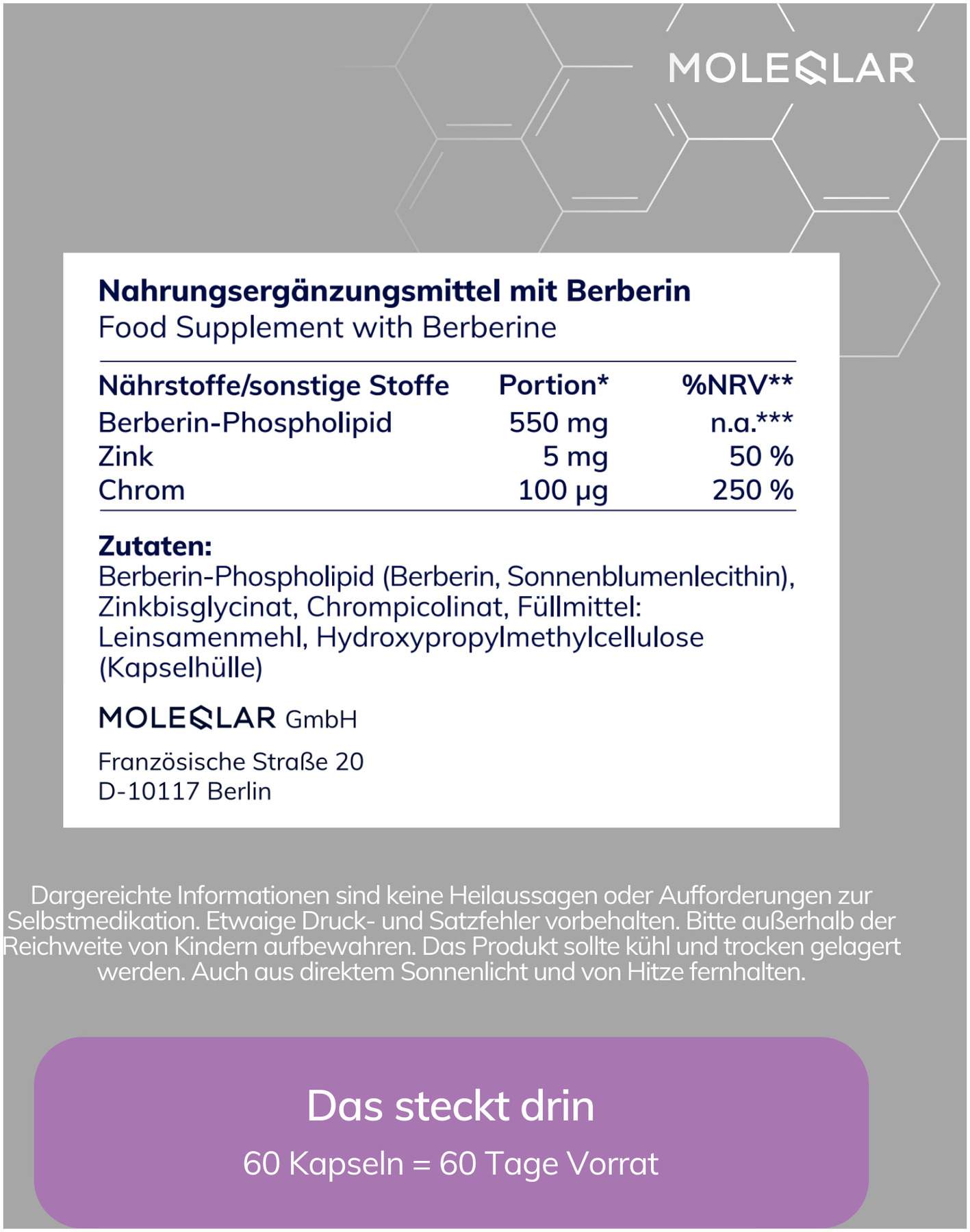 MoleQlar Berberine Mineral-Complex 60 Kapseln