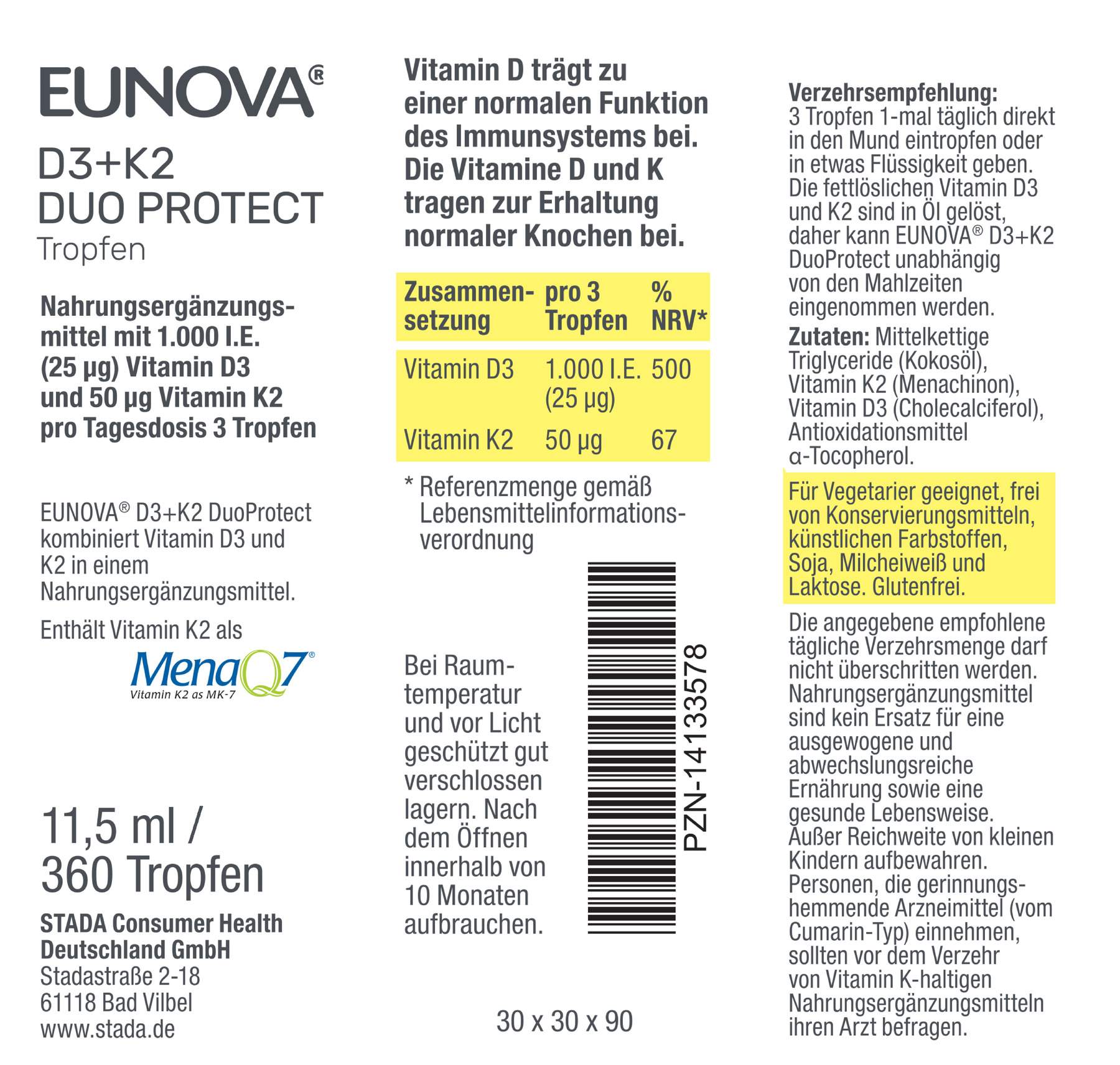 Eunova DuoProtect D3 + K2 1000 I.E. 11,5 ml Tropfen