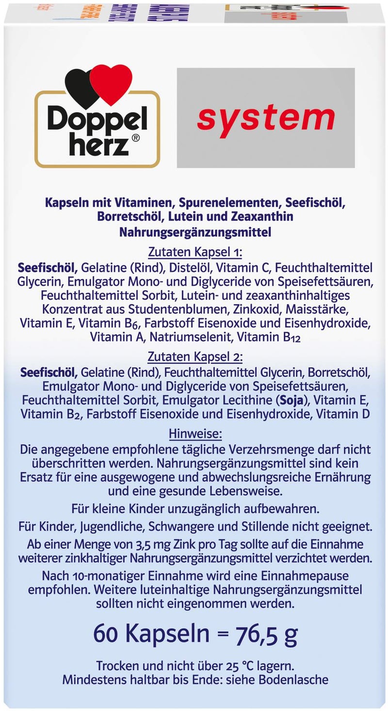 Doppelherz system Augen plus Sehkraft + Schutz + Tränenfilm-Formel 60 Kapseln