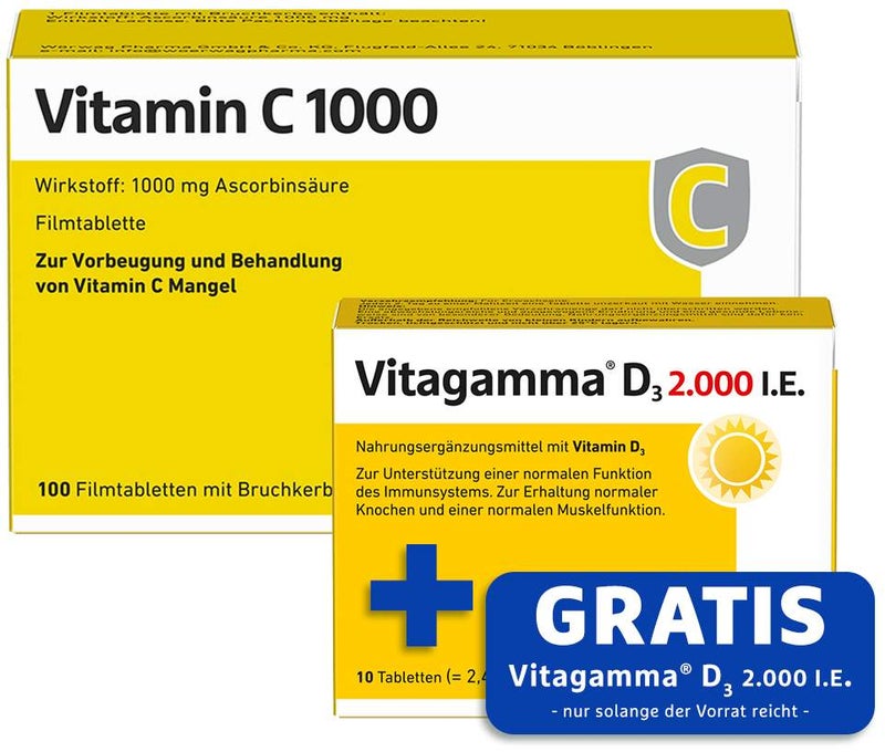 Vitamin C 1000 100 Filmtabletten + gratis Vitagamma D3 2.000 I.E. 10 Tabletten