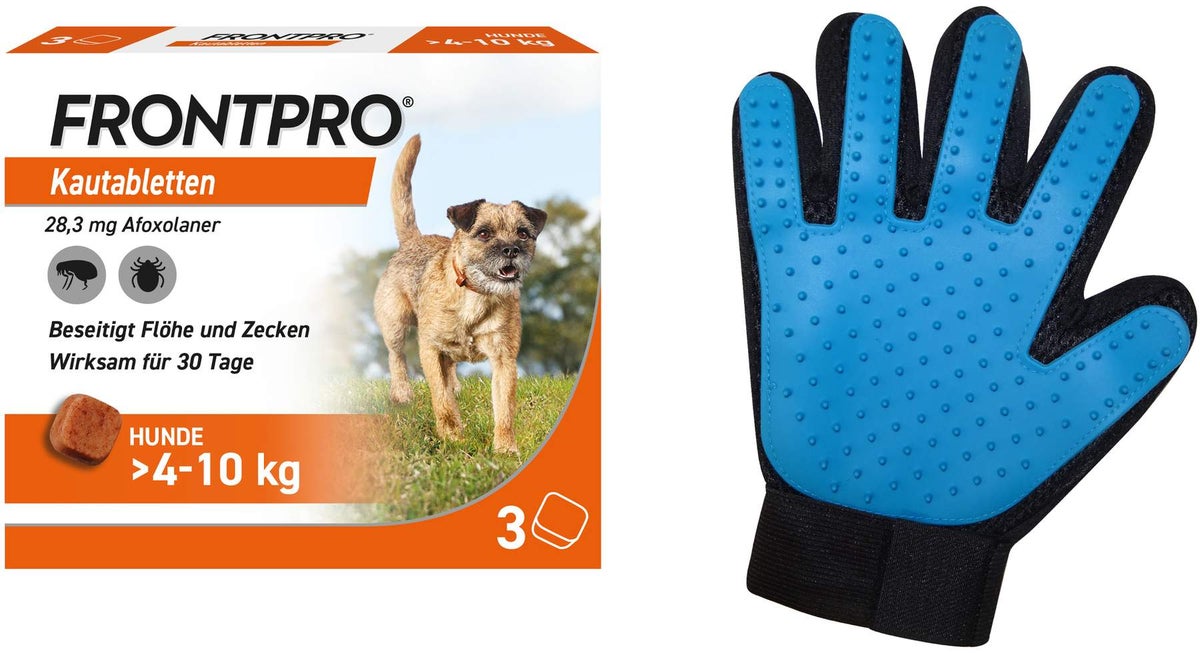 Frontpro 28,3 mg für Hunde 4-10 kg 3 Kautabletten + gratis Fellhandschuh