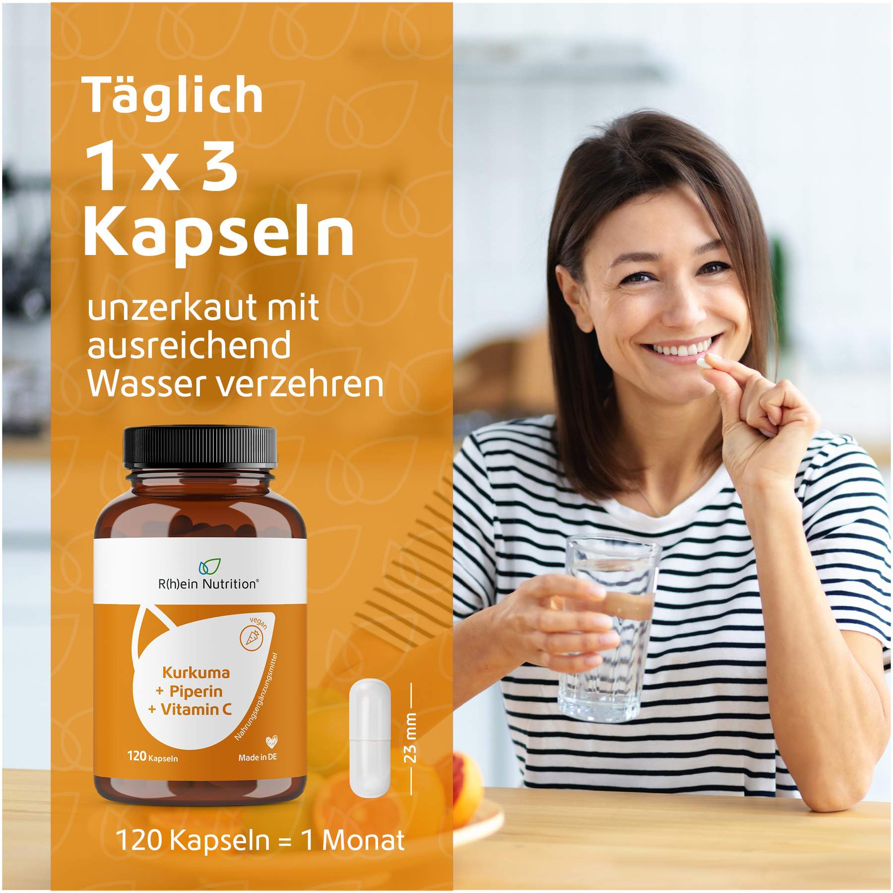 Kurkuma 95 % + Curcumin + Piperin + Vitamin C Vegan 120 Kapseln