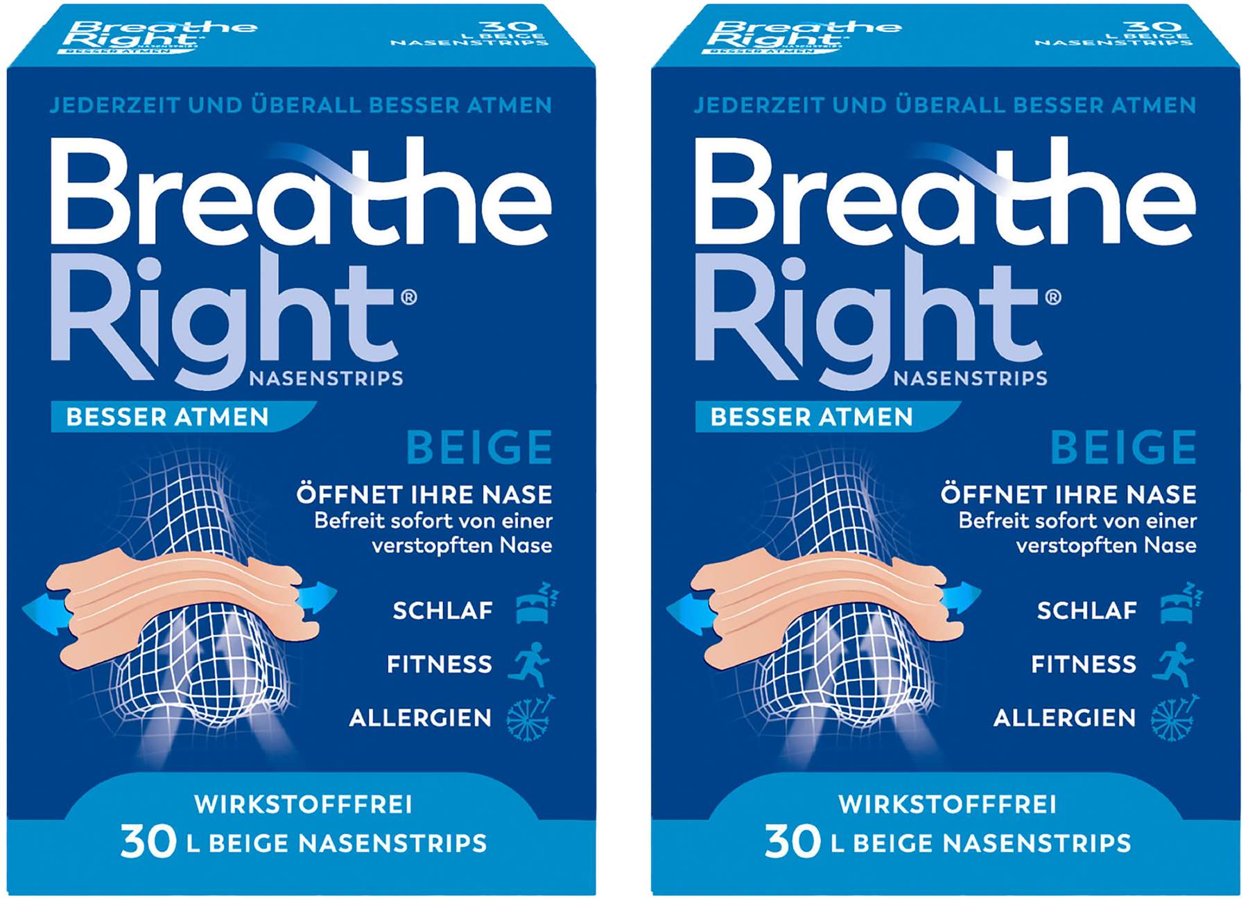 Besser Atmen Breathe Right Nasenpflaster gross beige 2 x 30 Stück