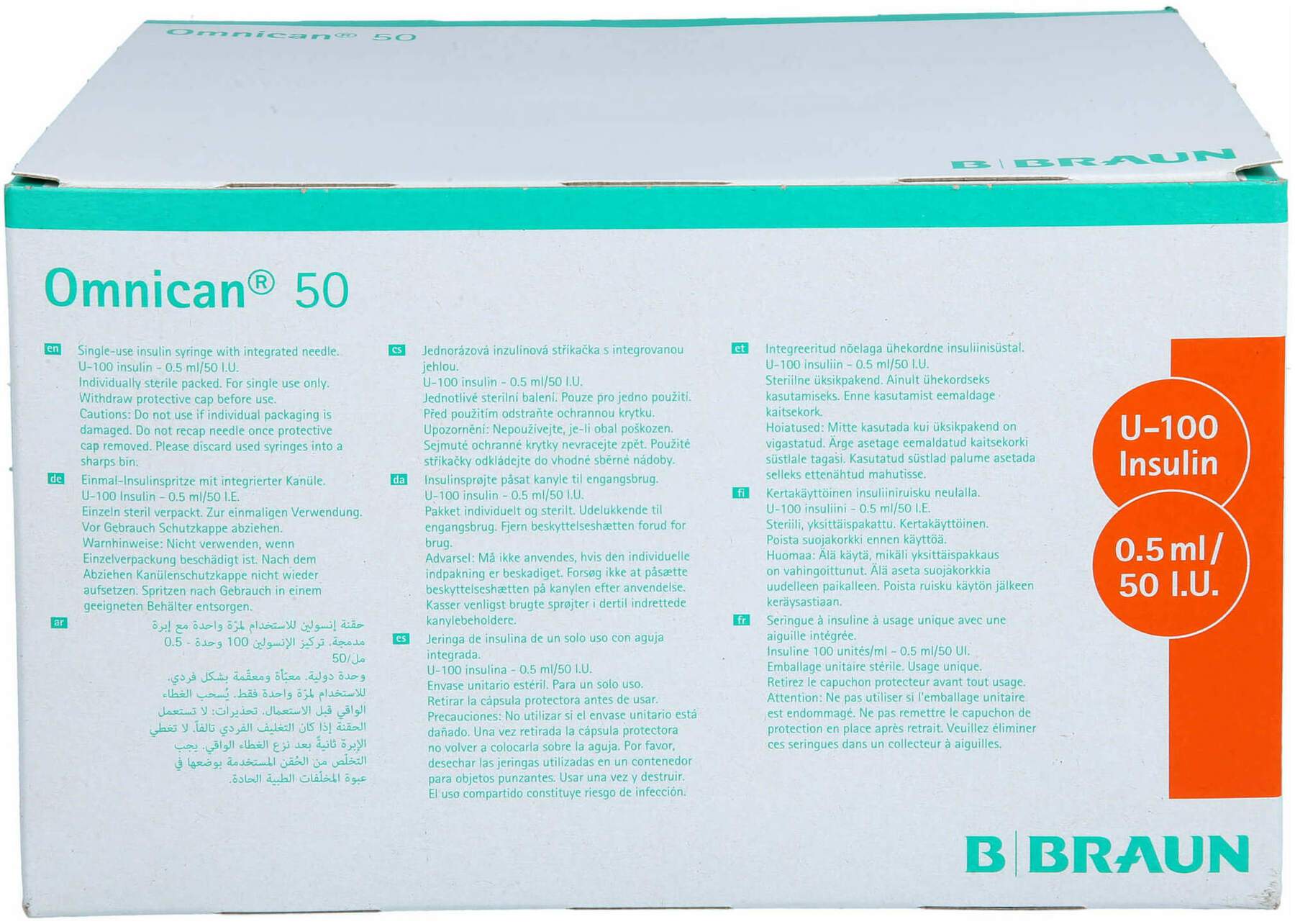 Omnican 50 Insulin U100 0,5 ml 0,30 X 8 mm 100 X 1 Spritze