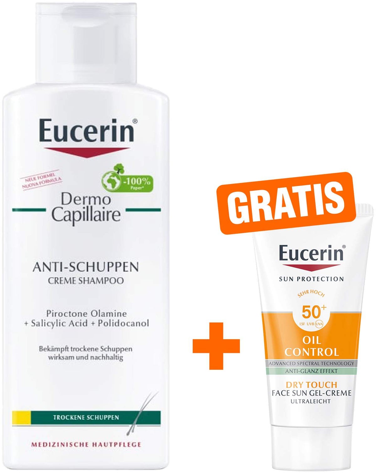 Eucerin Dermo Capillaire Anti-Schuppen Creme Shampoo 250 ml + gratis Sun Gel-Creme Oil Control 20 ml
