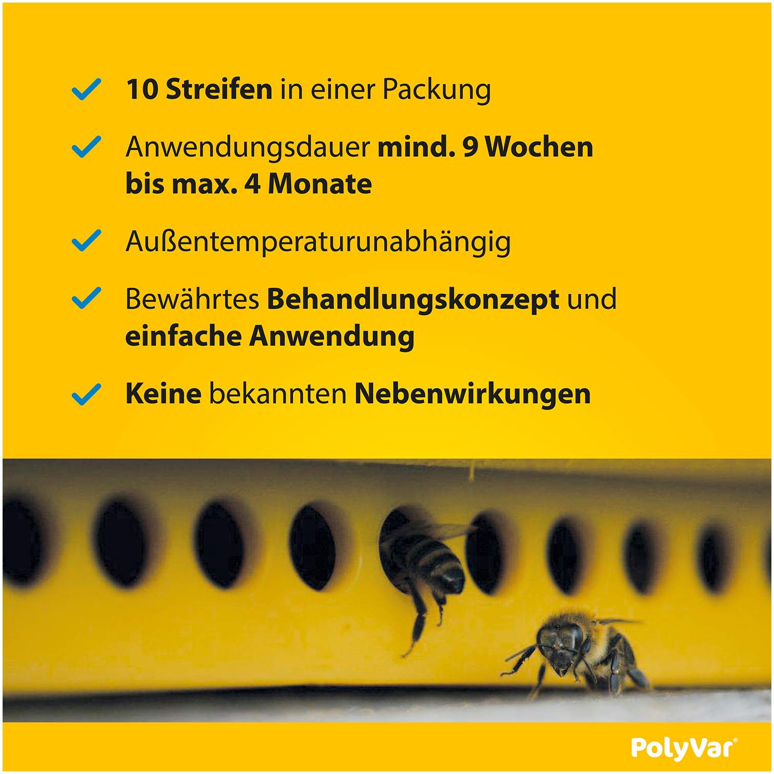 Polyvar Yellow 275 mg imprägnierter Streifen für den Bienenstock 10 Streifen