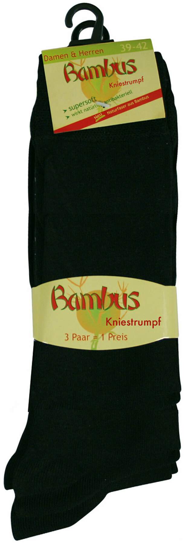 Bambus-Viskose Kniestrümpfe schwarz, Gr. 39-42, extra Soft