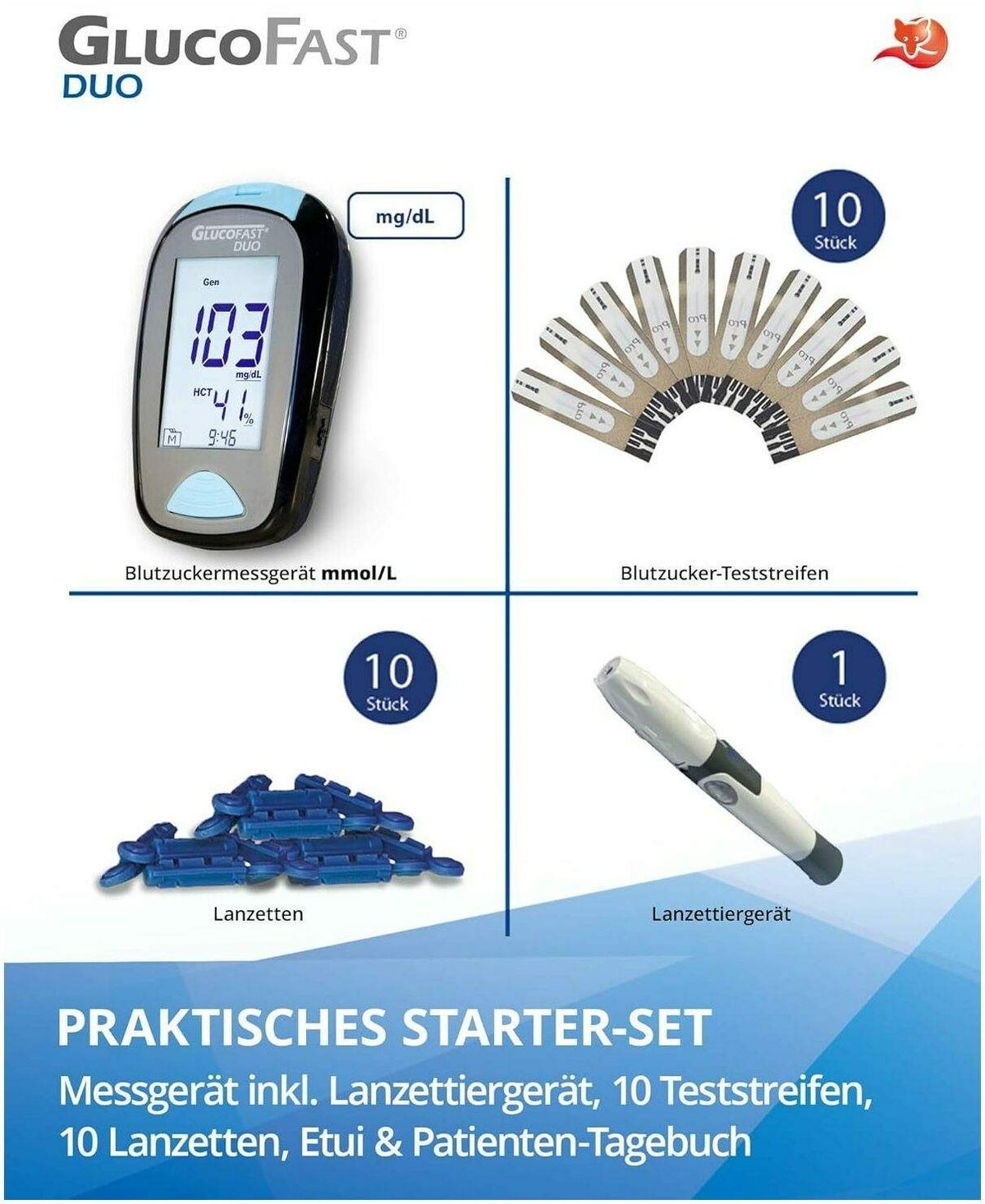 GLUCOFAST Duo Blutzucker-Messsystem mg je dl