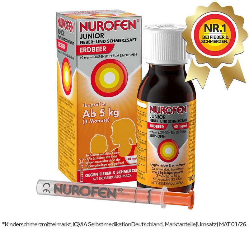 Nurofen Junior Fieber- & Schmerzsaft Erdbeer 40 mg pro ml 100 ml Suspension