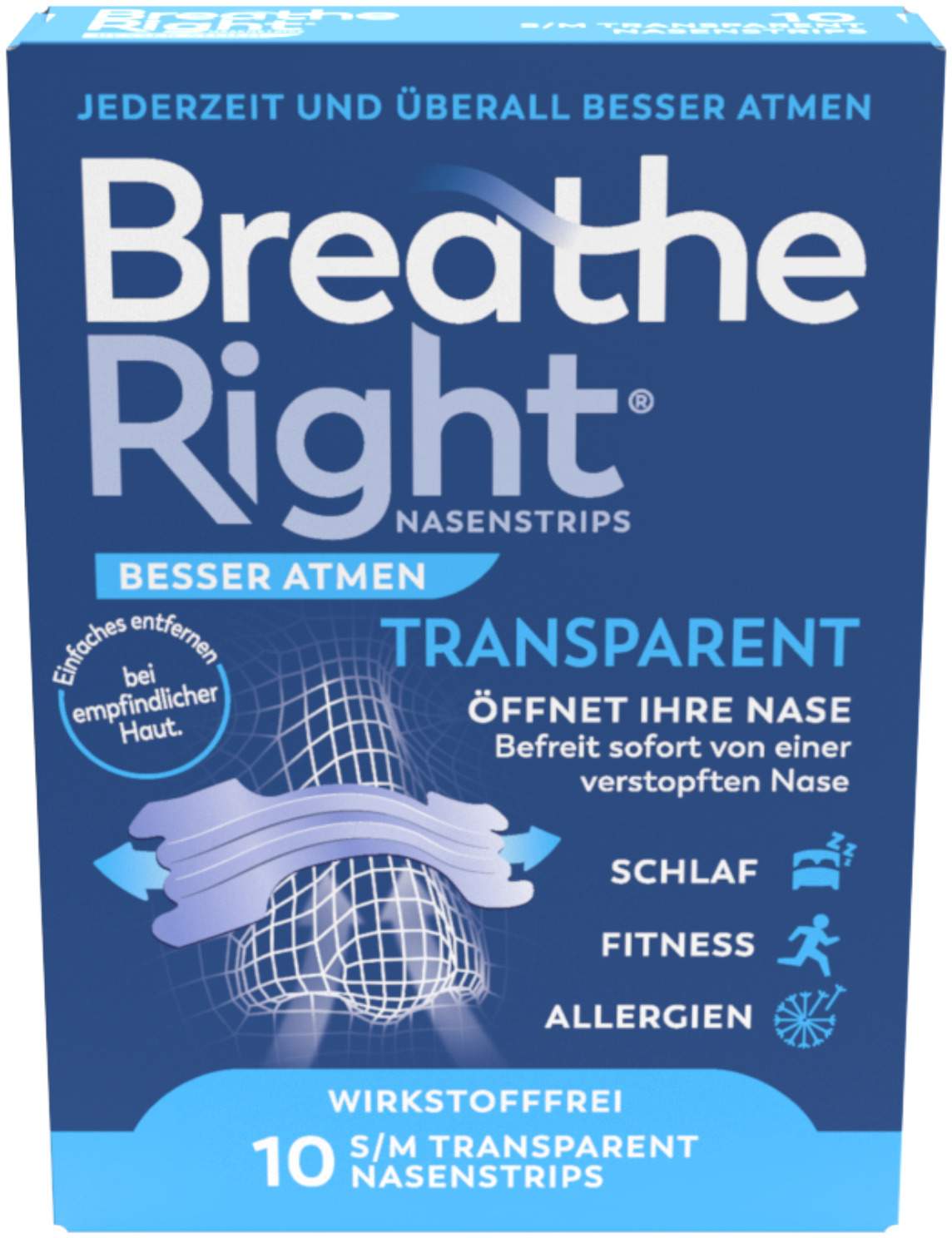 Besser Atmen Breathe Right Nasenpflaster Transparent Normal 10 Stück