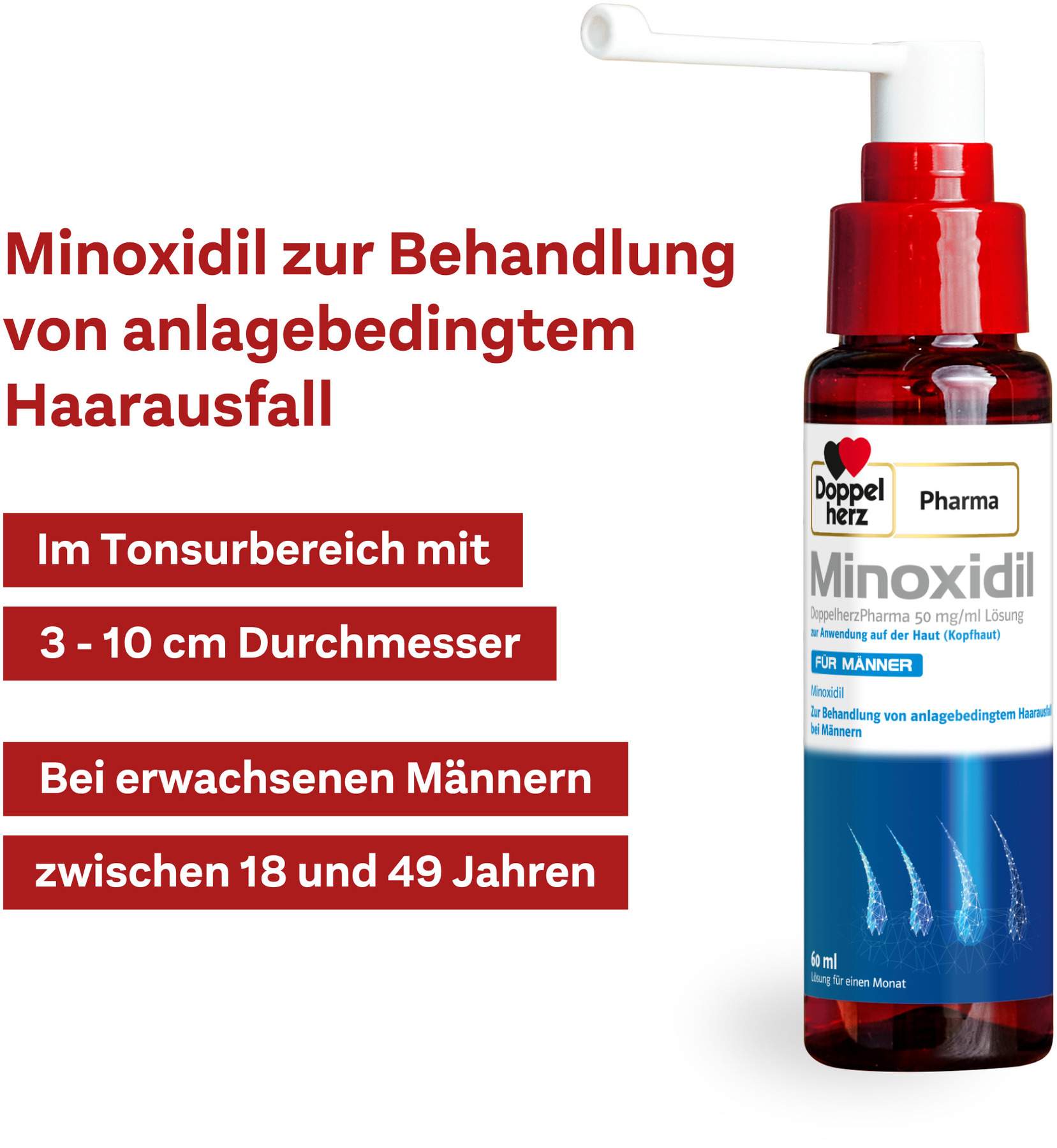 Minoxidil Doppelherz Pharma 50 mg je ml 3 x 60 ml Lösung für Männer