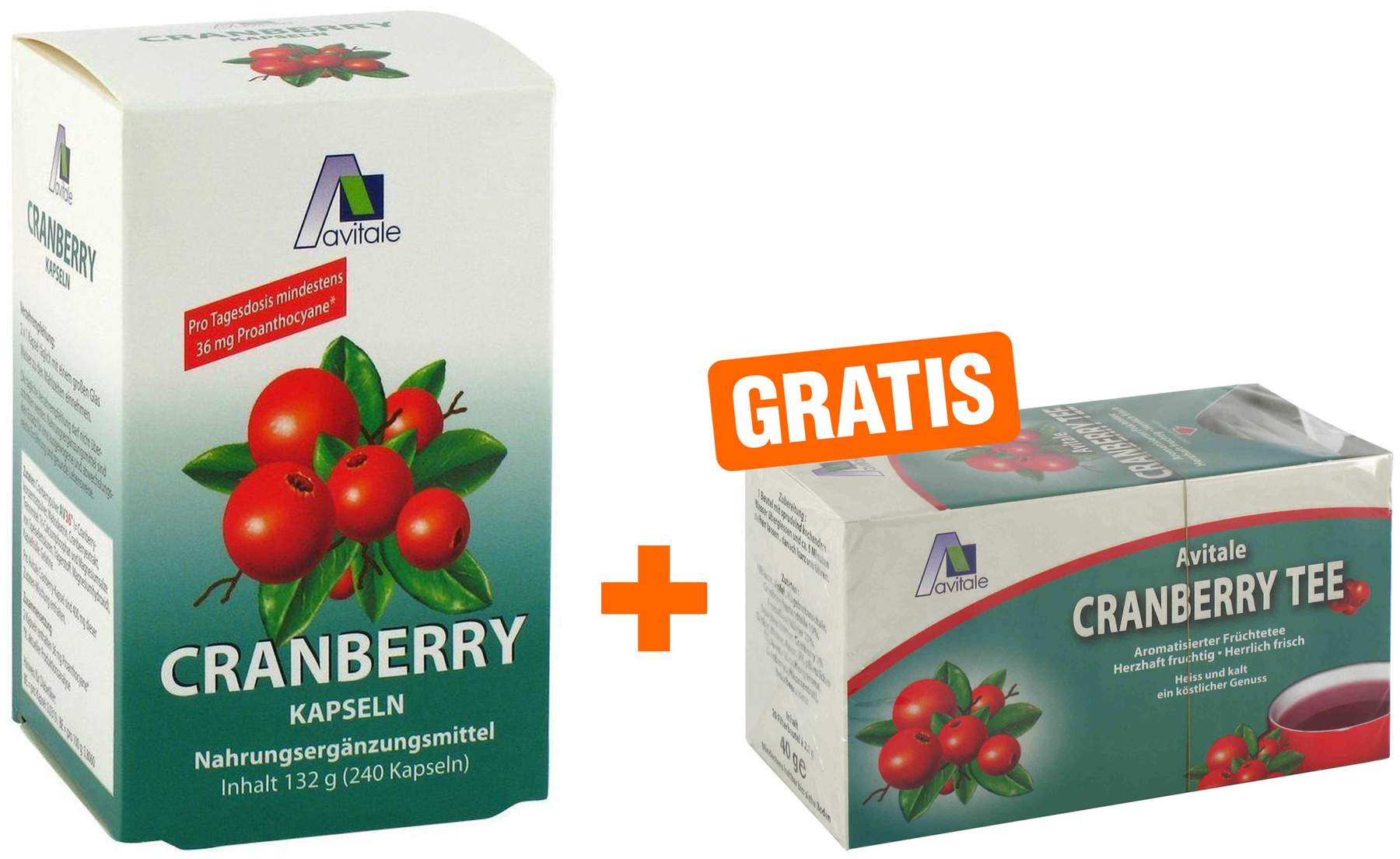 Cranberry Kapseln 400 mg 240 Stück + gratis Cranberry Tee 20 Filterbeutel