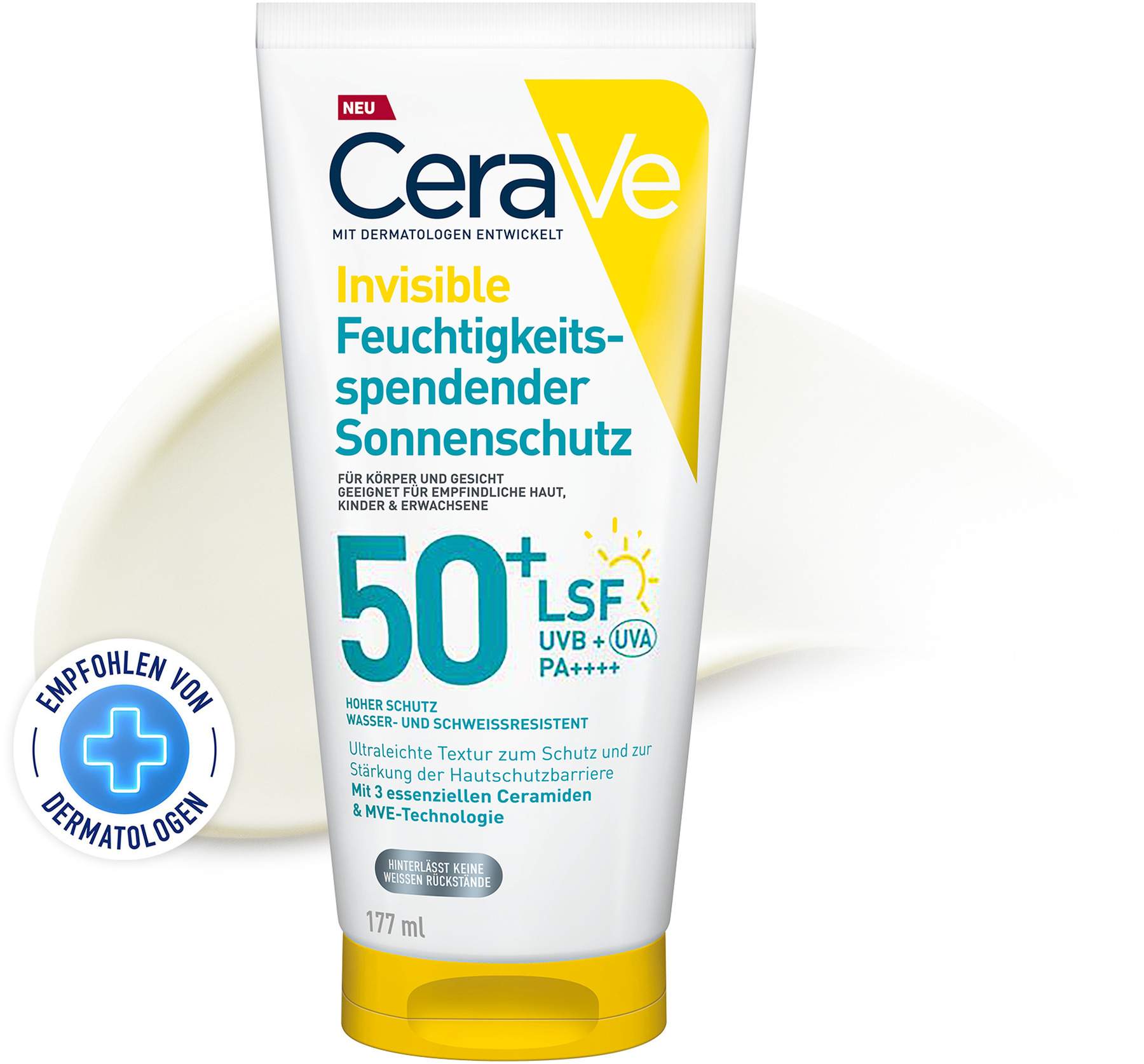 CeraVe Invisible Feuchtigkeitsspendender Sonnenschutz LSF 50+ 177 ml