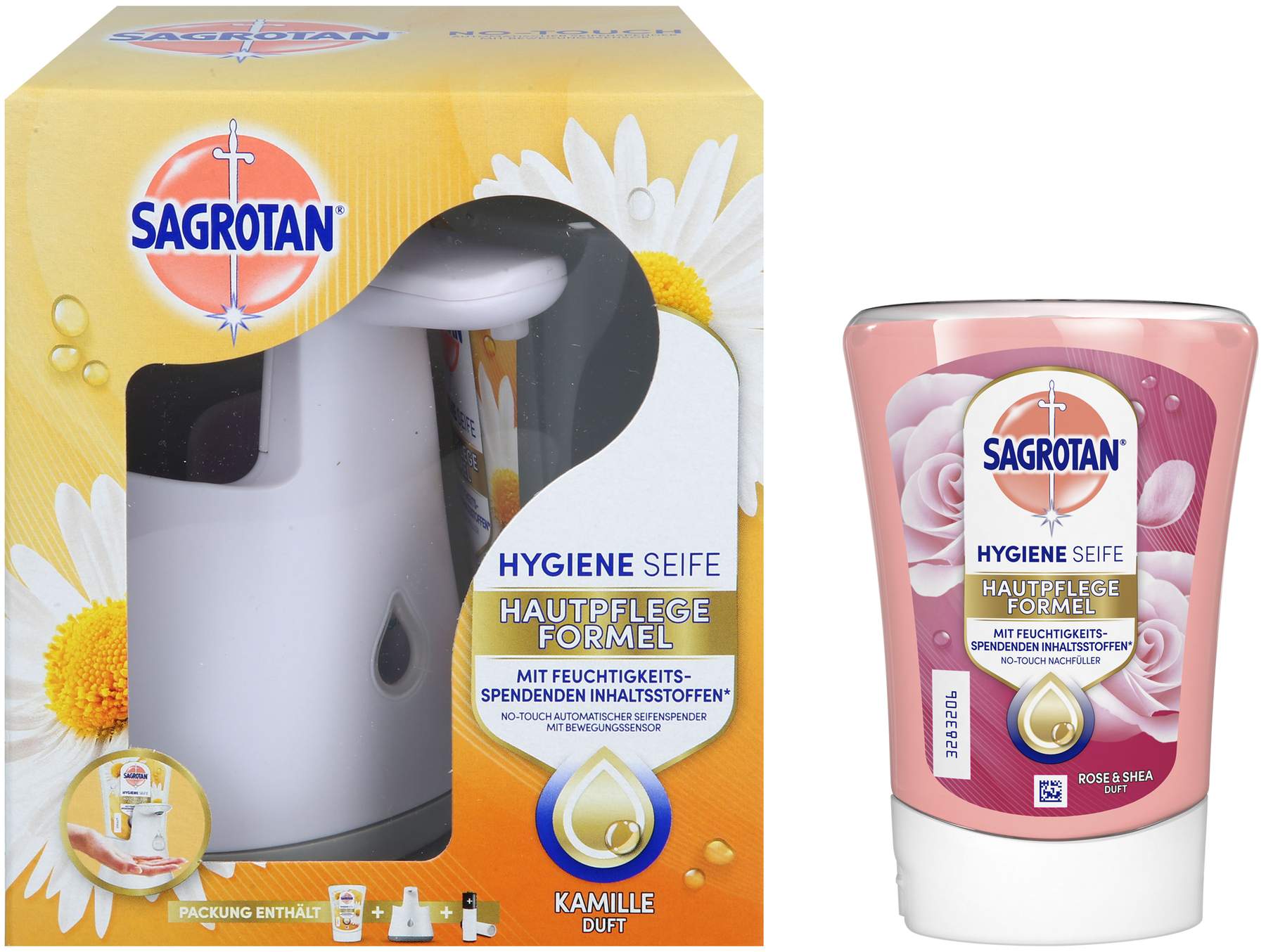 Sagrotan No-Touch Starter-Set Kamille + Sagrotan No Touch Nachfüller Rose & Shea Duft 250 ml