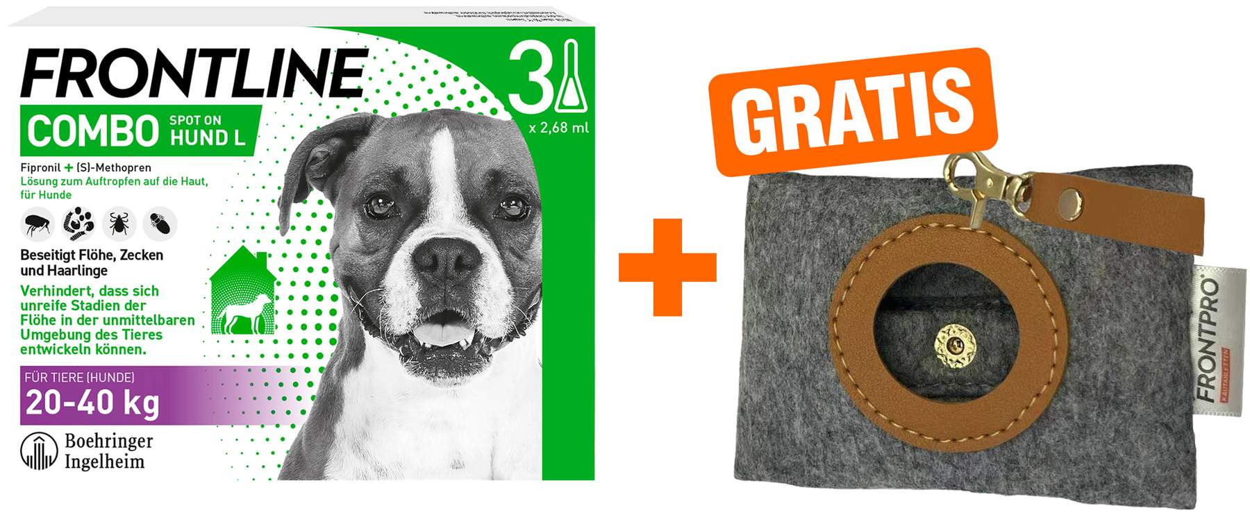 Frontline Combo Spot on Hund L 20-40 kg 3 Pipetten + gratis Frontline Hundekotbeutelspender