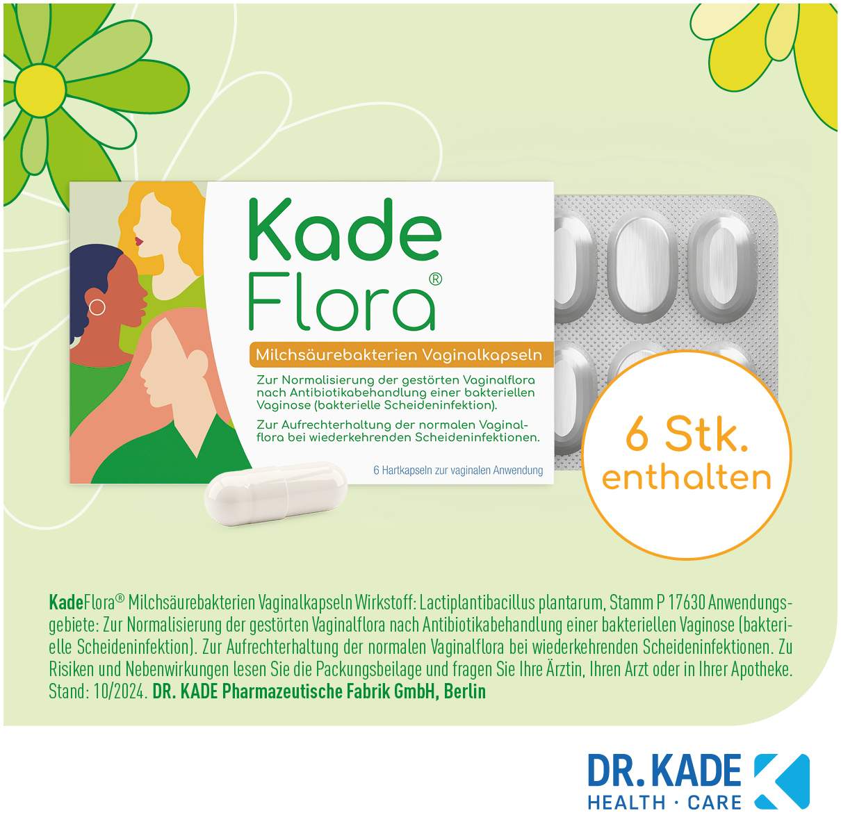 Kadeflora Milchsäurebakterien Vaginalkapseln 6 Stück