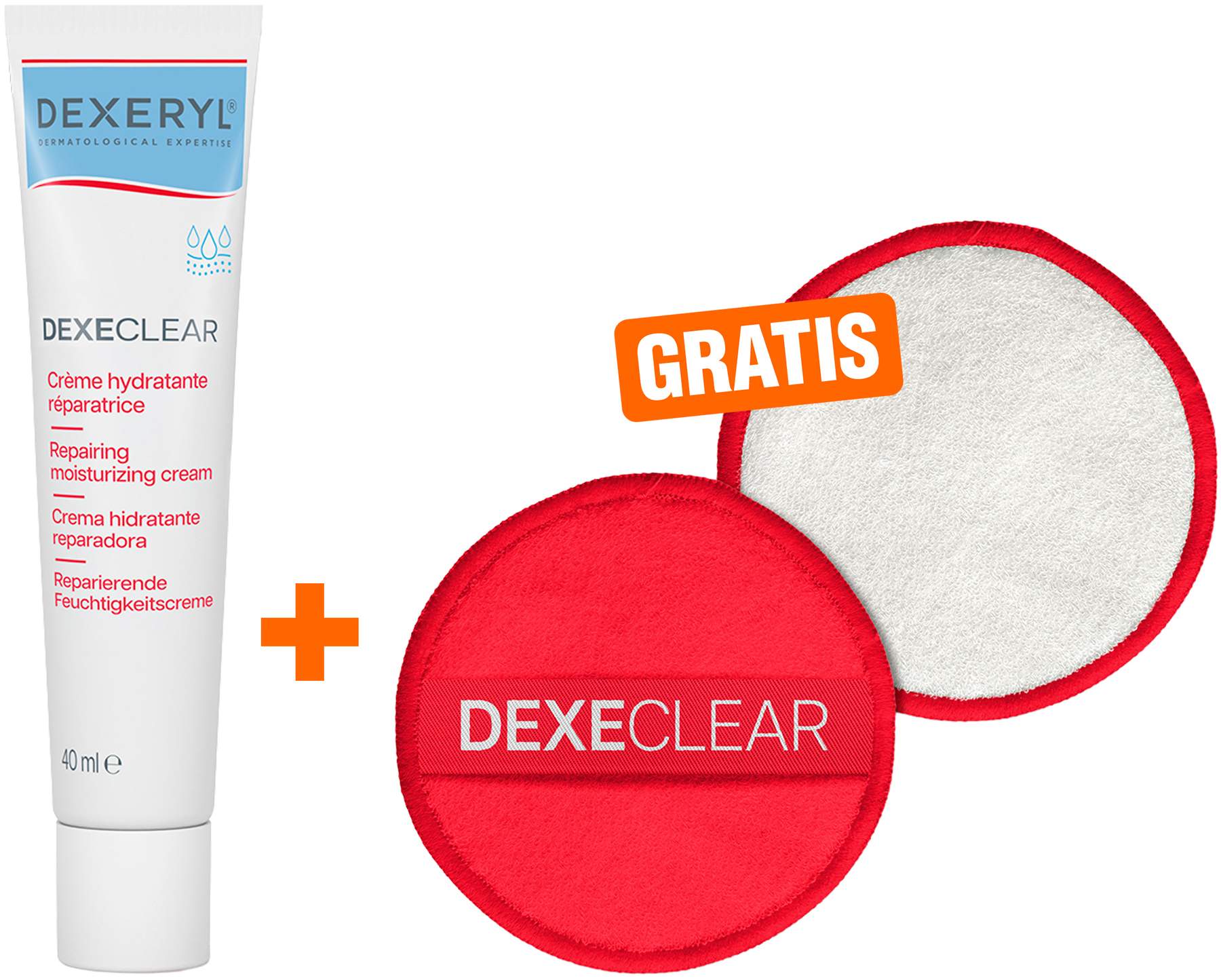 Dexeryl Dexeclear reparierende Feuchtigkeitscreme 40 ml + gratis Dexeclear Washie 1 Stück