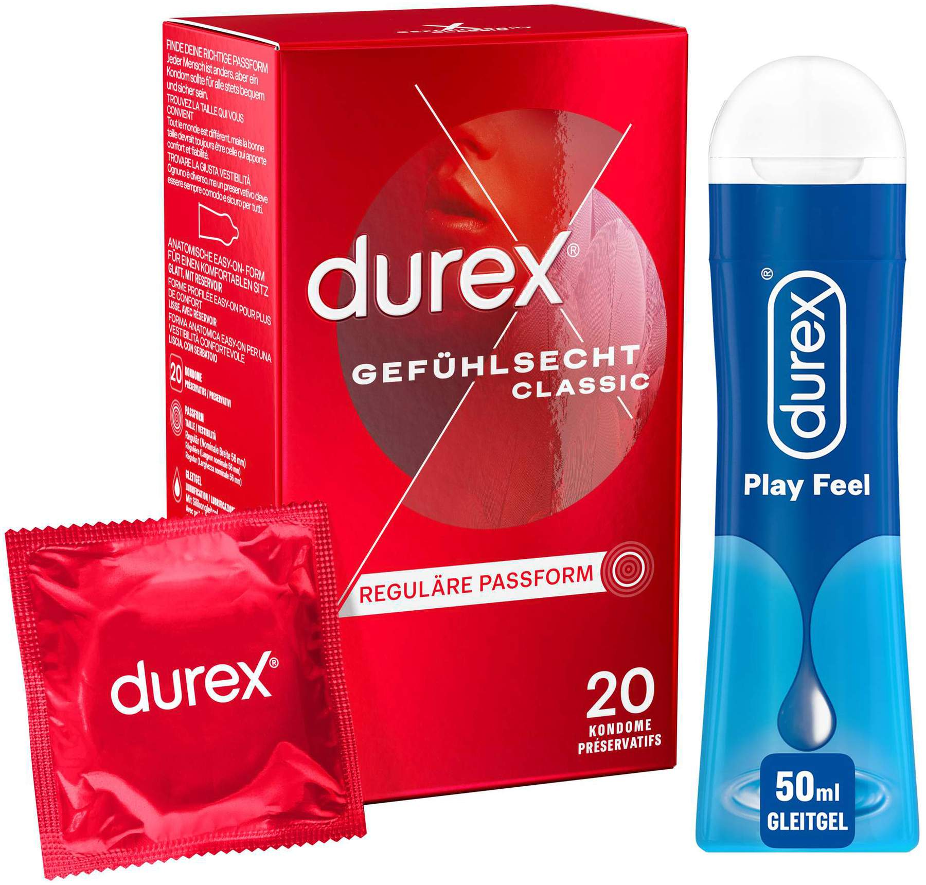 Durex Gefühlsecht classic Kondome 20 St + Durex play Feel Gleitgel 50 ml Gel