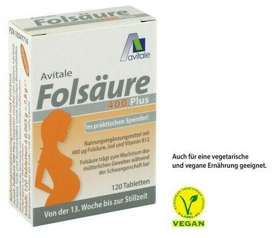 Folsäure 400 Plus B12 + Jod 120 Tabletten