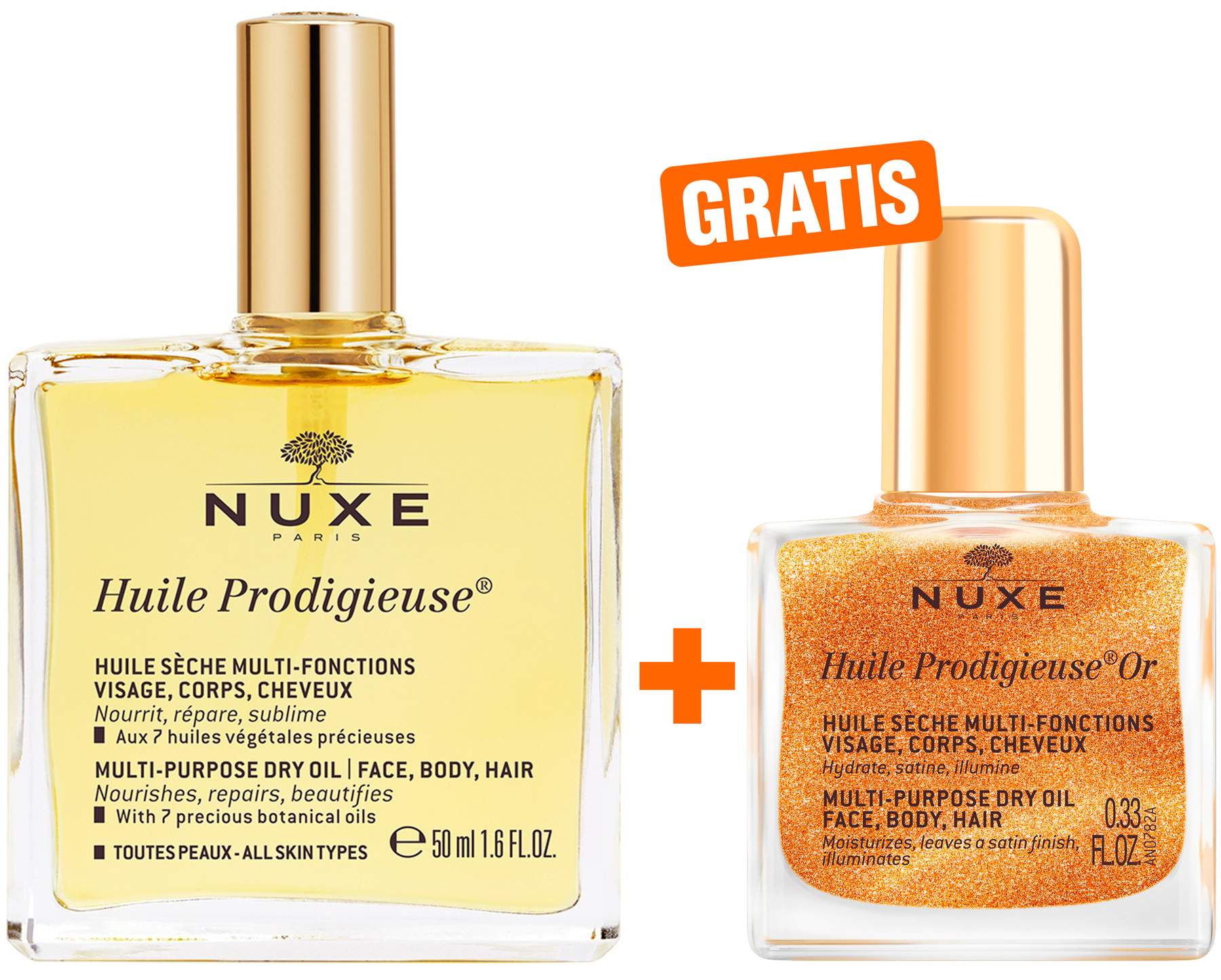 NUXE Huile Prodigieuse NF 50 ml + gratis NUXE Huile Prodigieuse OR NF 10 ml