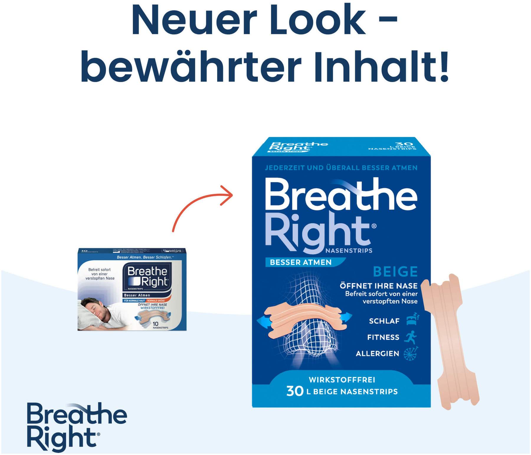 Besser Atmen Breathe Right 30 Nasenpflaster groß beige