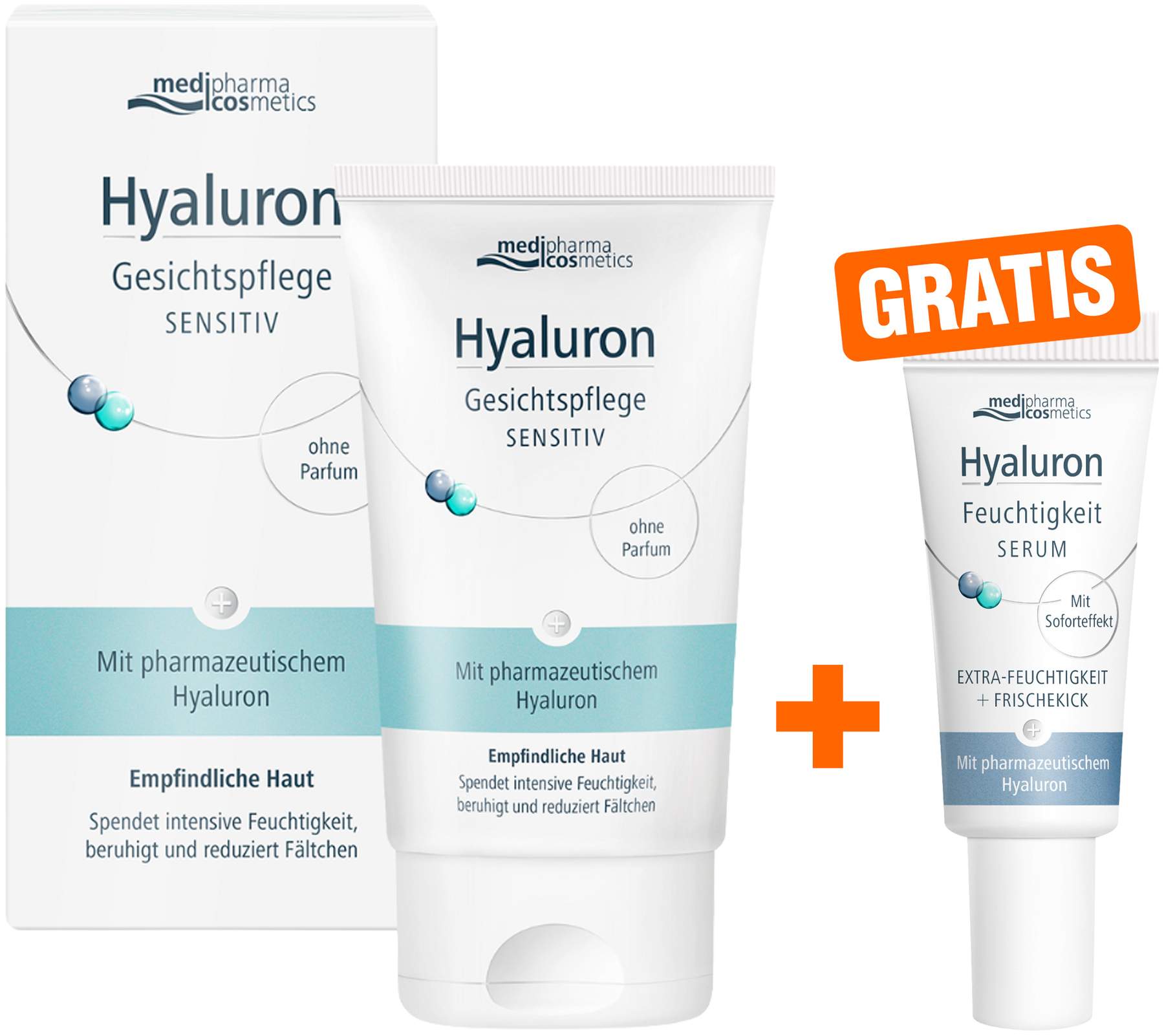 medipharma cosmetics Hyaluron Gesichtspflege sensitive 50 ml Creme + gratis Hyaluron Feuchtigkeit Serum 5 ml
