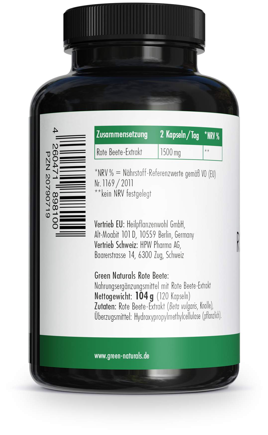 Green Naturals rote Beete 1500 mg 120 Kapseln vegan