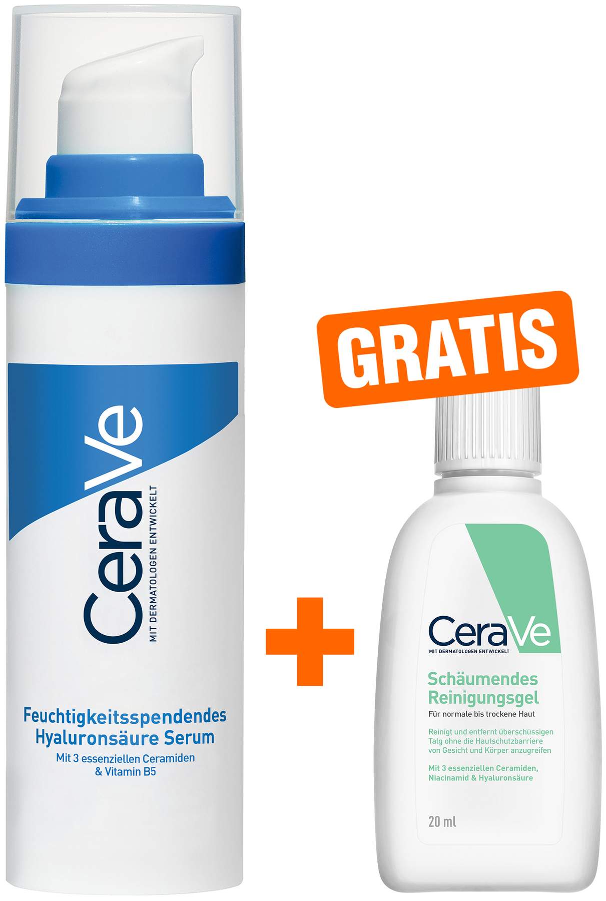 CeraVe feuchtigkeitsspendendes Hyaluronsäure Serum 30 ml + gratis schäumendes Reinigungsgel 20 ml
