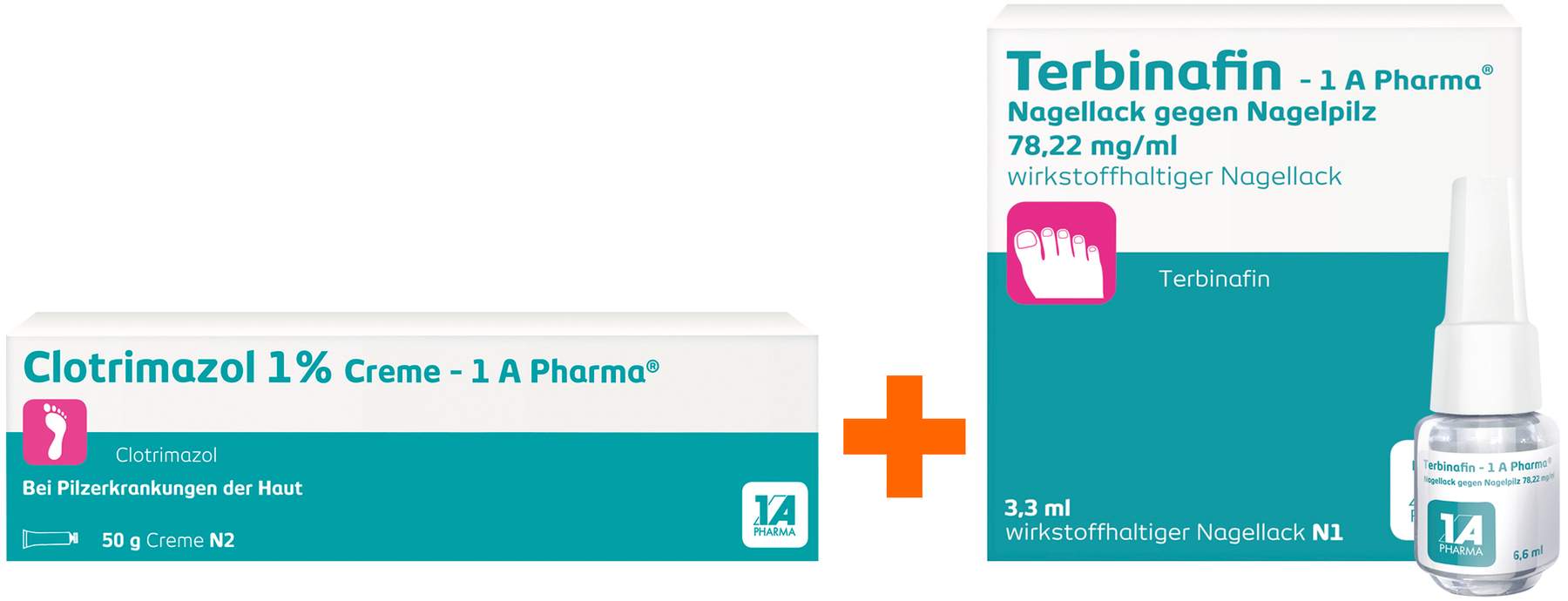 Clotrimazol 1% Creme 1A Pharma 50 g + Terbinafin 1A Pharma Nagellack 6,6 ml