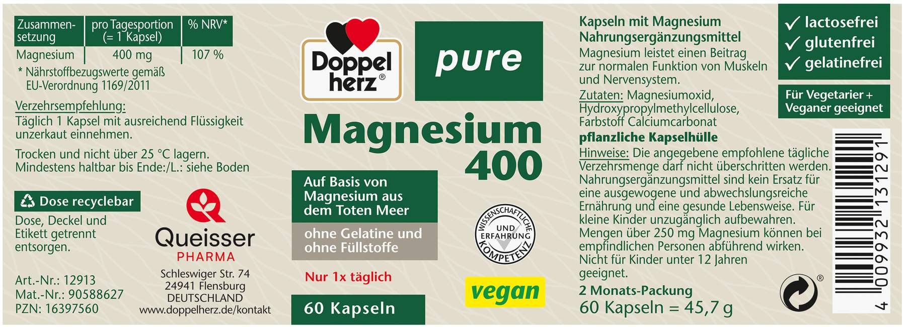 Doppelherz Pure Magnesium 400 60 Kapseln