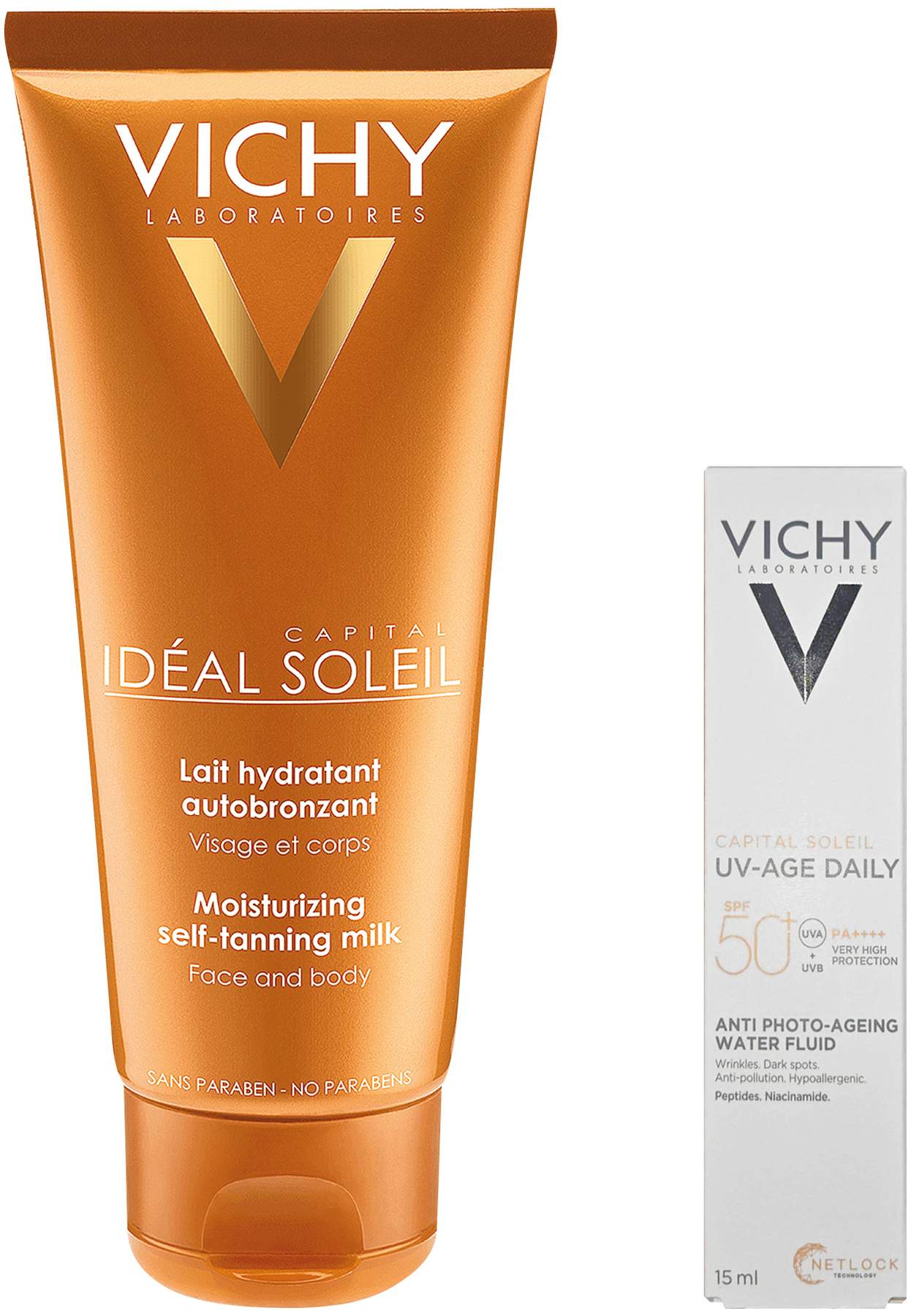 Vichy Ideal Soleil Selbstbräuner Milch für Gesicht und Körper 100 ml + gratis Capital Soleil UV-Age Daily LSF 50+ 15 ml