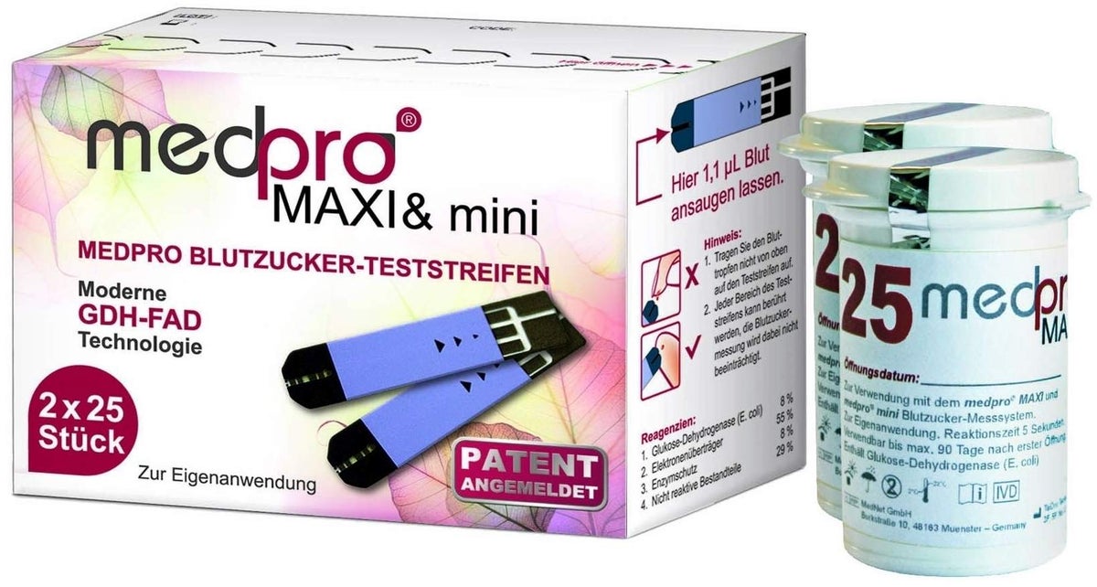 Medpro Maxi & mini Blutzucker Teststreifen 50 Stück