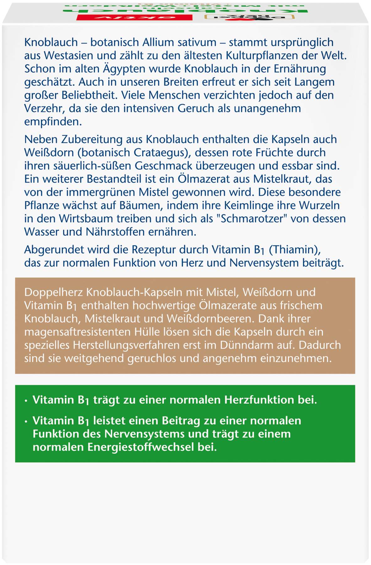 Doppelherz Knoblauch Mistel + Weißdorn + Vitamin B1 480 Kapseln
