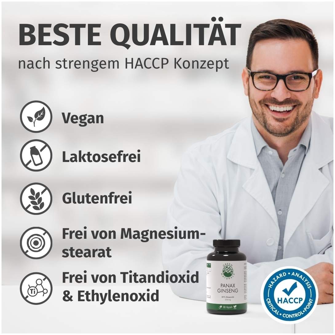 Green Naturals Panax Ginseng hochdosierte vegane 180 Kapseln