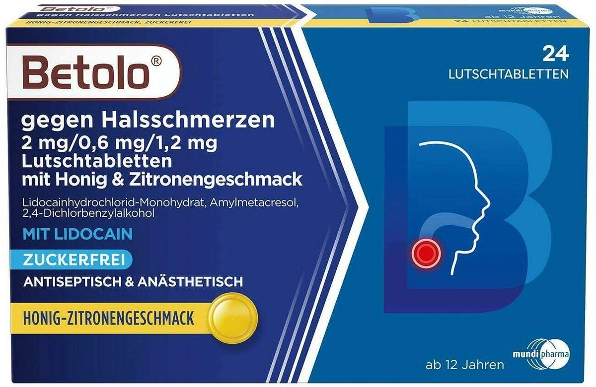 Betolo gegen Halsschmerzen Honig-Zitrone 24 Lutschtabletten