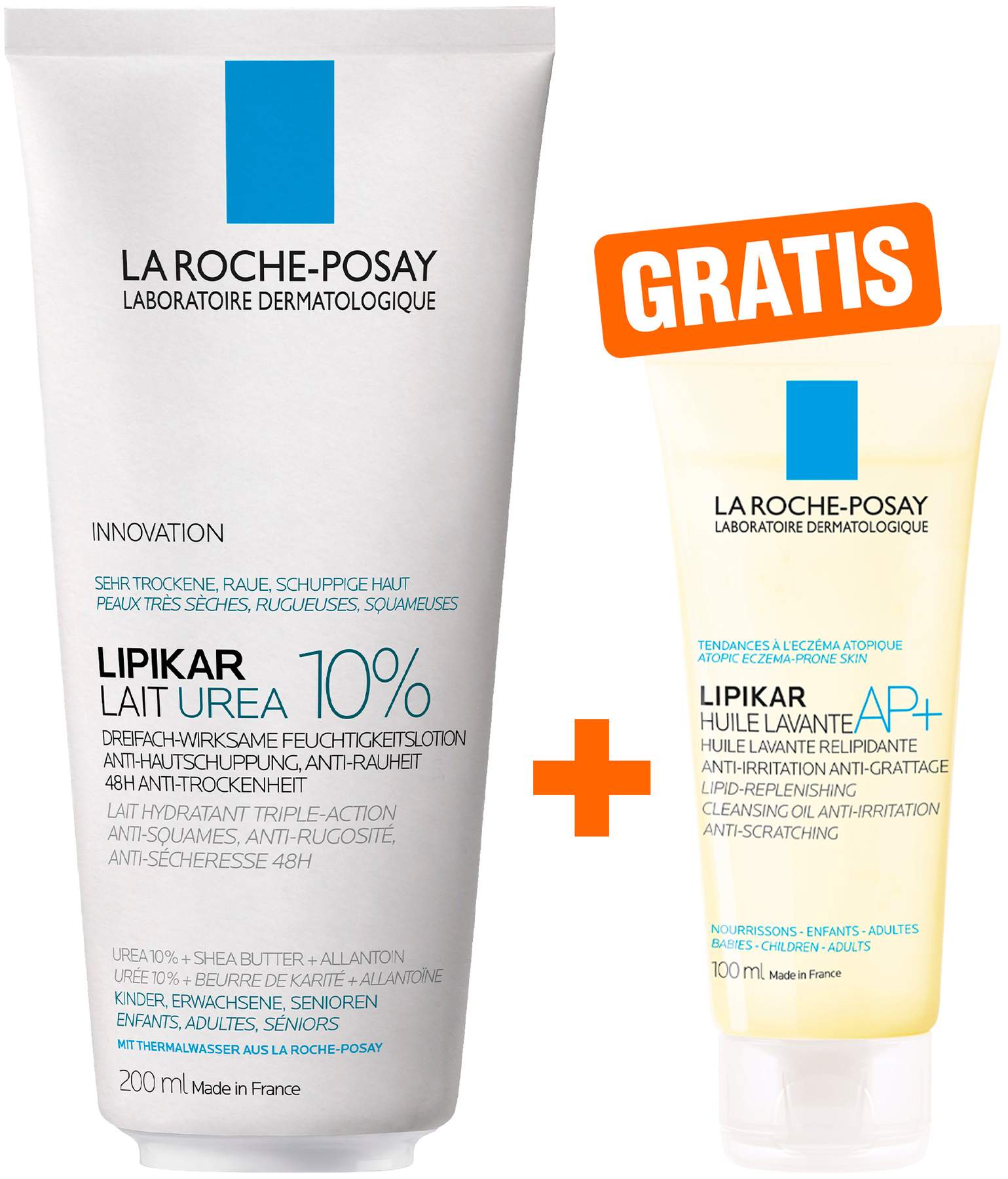 La Roche Posay Lipikar Lait Urea 10% 200 ml Milch + Roche Posay Lipikar Dusch- und Badeöl AP+ 100 ml