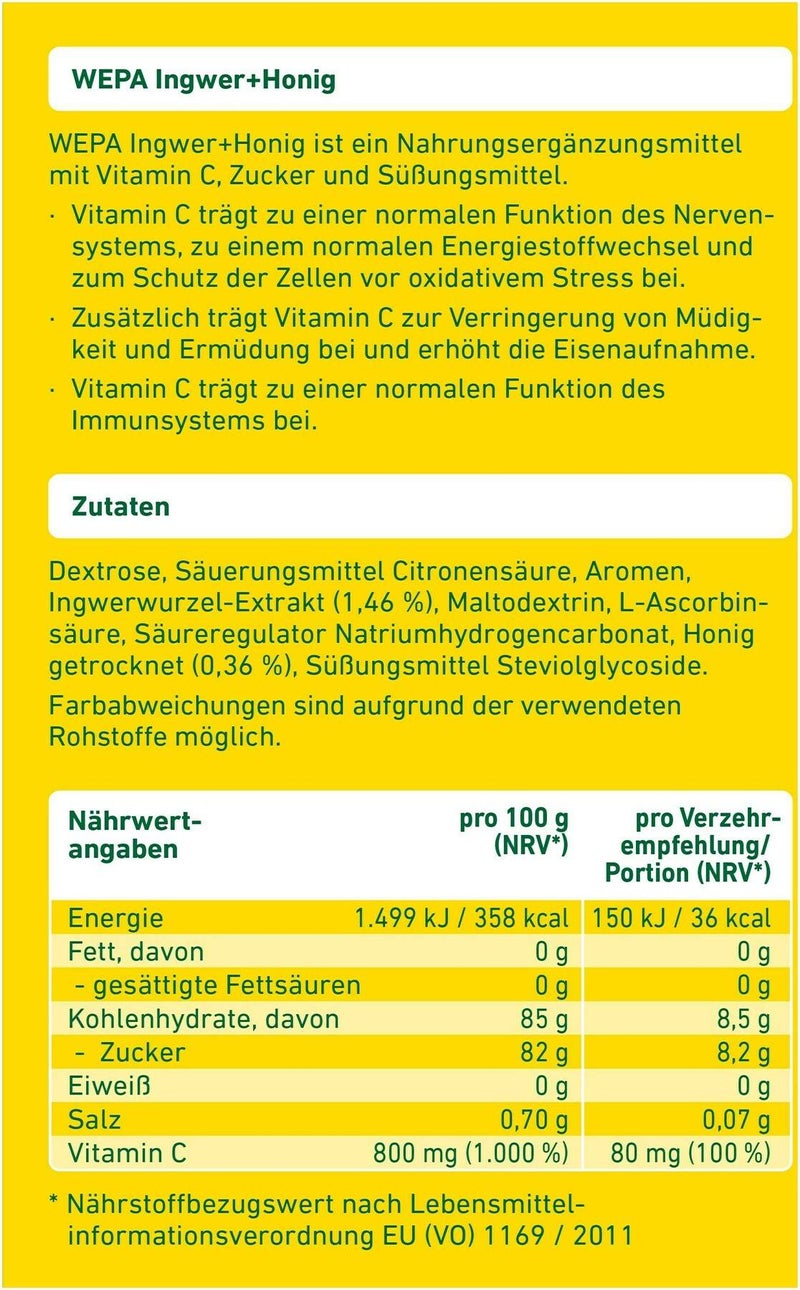 WEPA Ingwer + Honig + Vitamin C Pulver 10 x 10 g