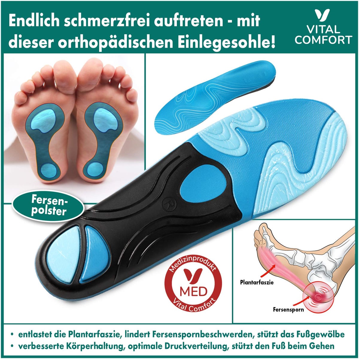 Vital Comfort Einlegesohlen bei Fersensporn Größe 36-38 1 Paar
