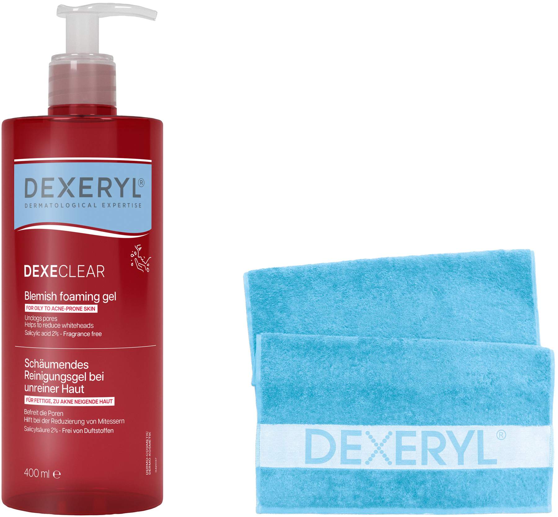 Dexeryl Dexeclear schäumendes Reinigungsgel 400 ml + gratis Dexeryl Handtuch 1 Stück