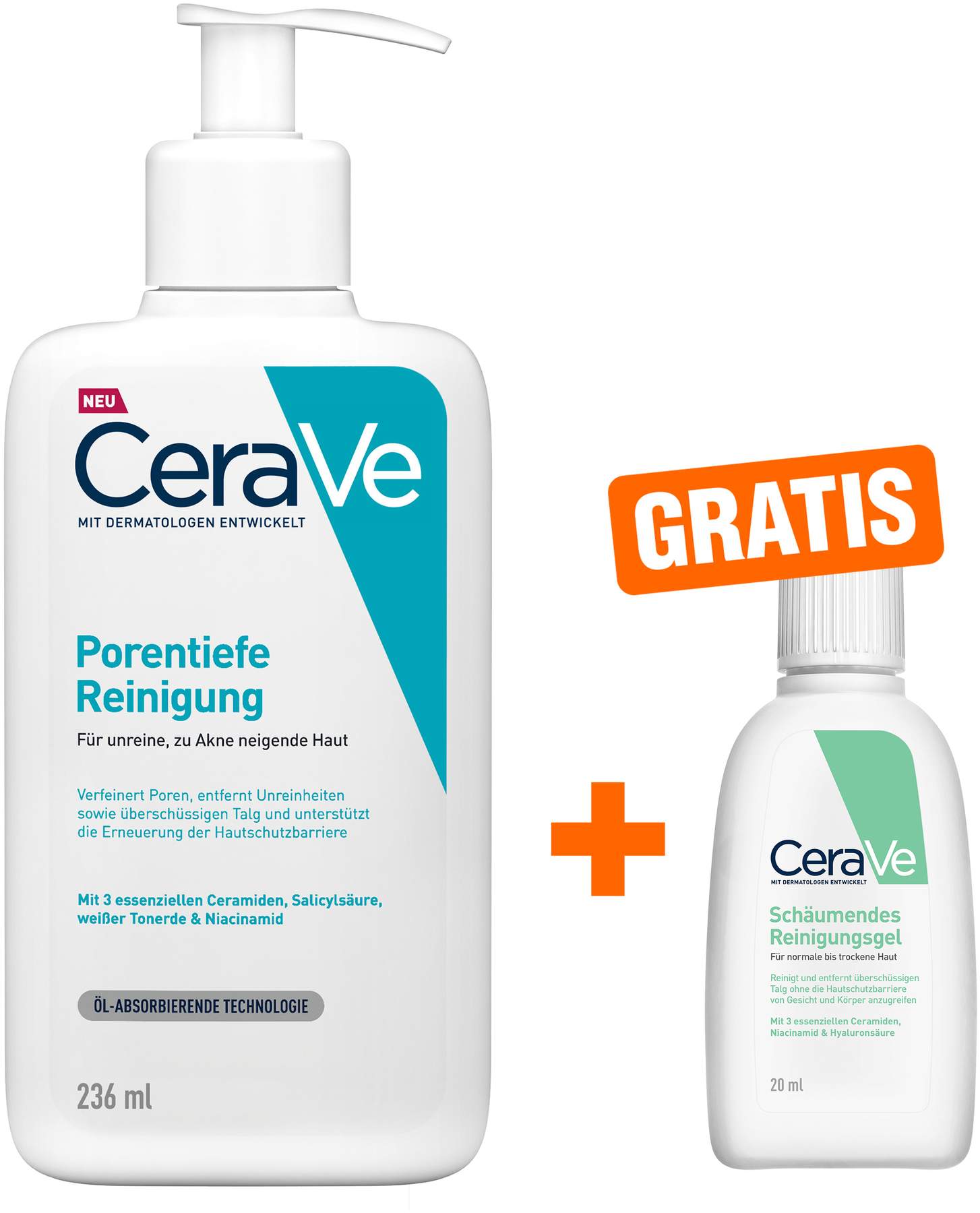 Cerave porentiefe Reinigung Gel 236 ml + gratis schäumendes Reinigungsgel 20 ml