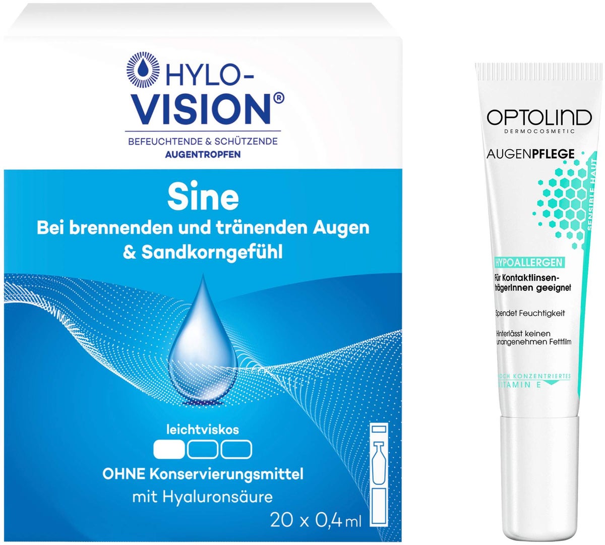 Hylo Vision sine 20x0,4 ml + gratis Optolind Empflindl. Haut Augenpflege 15 ml