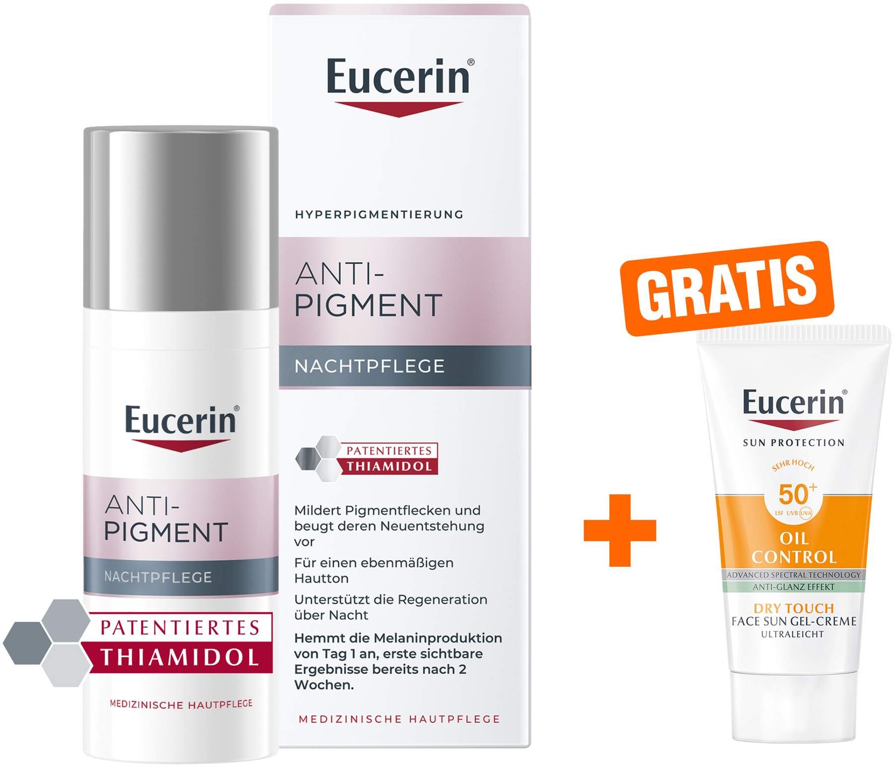 Eucerin Anti-Pigment Nachtpflege 50 ml Creme + gratis Sun Gel-Creme Oil Control 20 ml