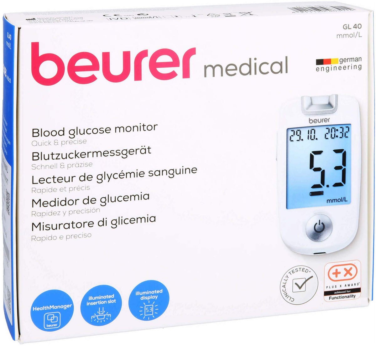 Beurer Gl40 Blutzuckermessgerät mmol je L Codefree