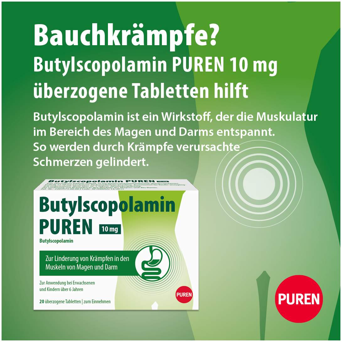 Butylscopolamin Puren 10 mg Überzogene Tabletten 20 Stück