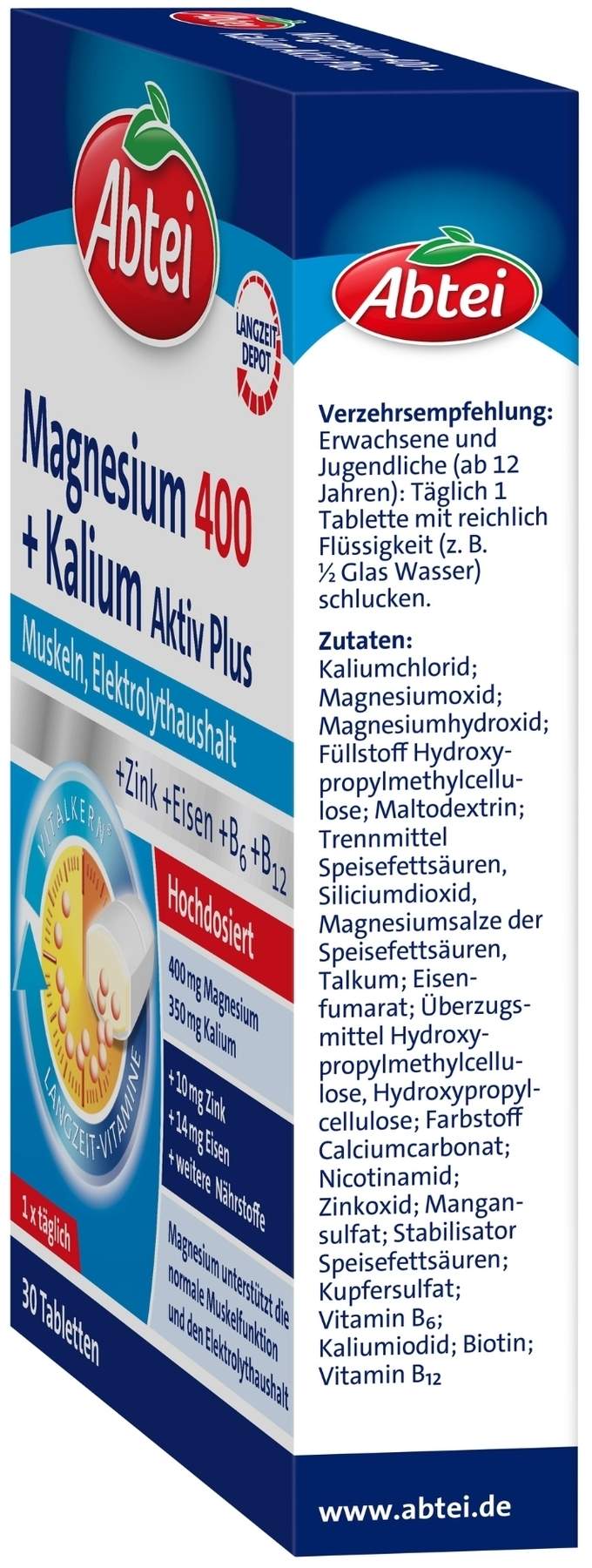 Abtei Magnesium 400+kalium 30 Tabletten